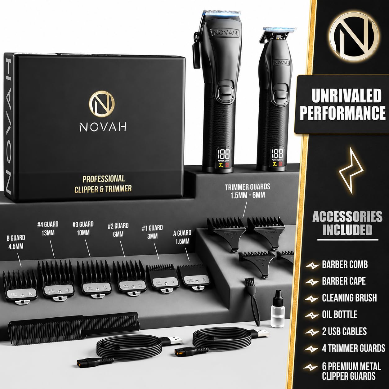 Novahプロフェッショナルバーバークリッパーのセット Novah Professional Hair Clippers for Men
