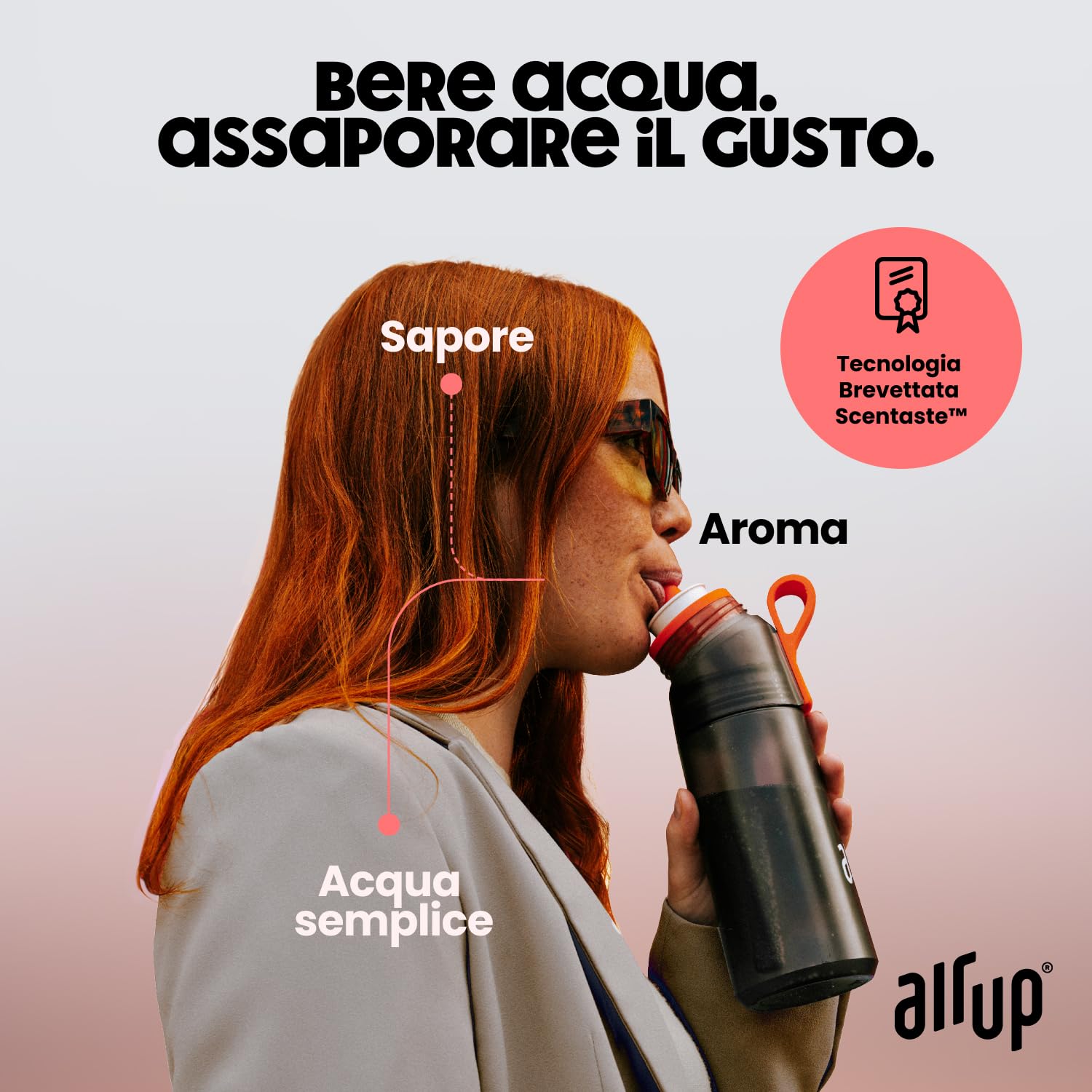 AIR UP Bottiglia Twist Pro Starter Set originale, con baccelli in 5 sapori, borraccia da 600 ml, senza zucchero, lavabile in lavastoviglie e senza BPA | in rosso
