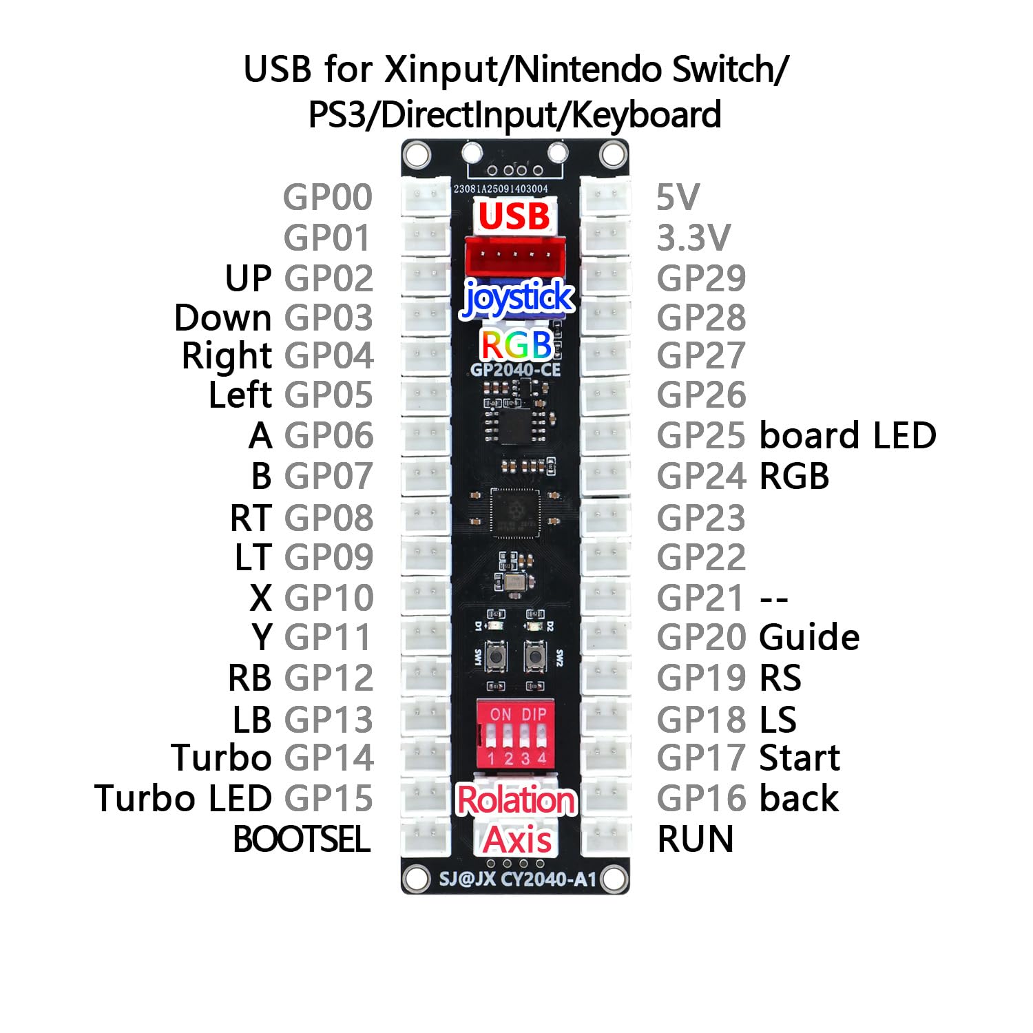 SJ@JX All-Button Arcade Controller with Raspberry Pi RP2040