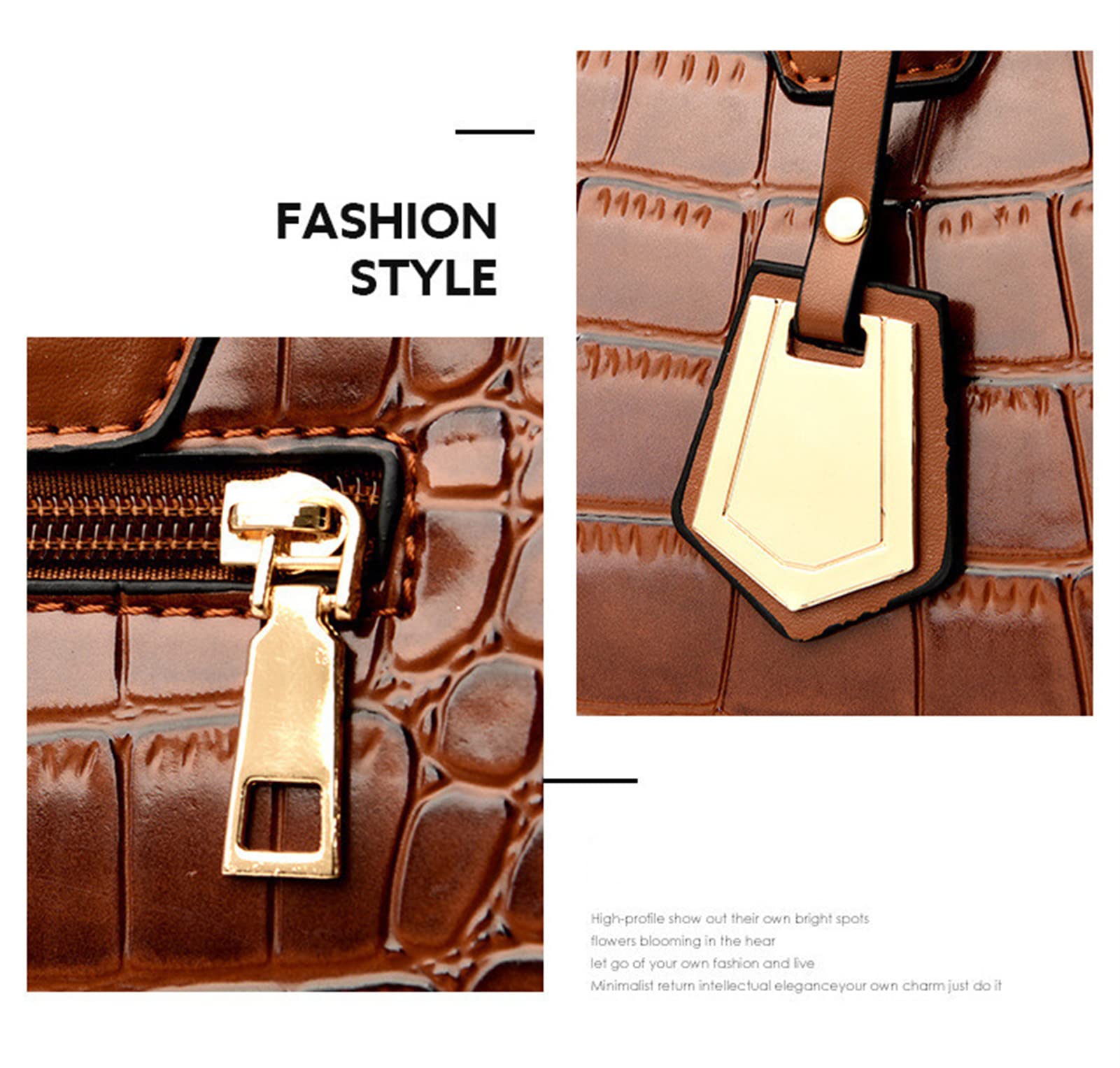 Set 3 Borse Donna In Pelle PU - Borsa A Mano, Borsa A Tracolla E Borsetta, Impermeabili, Antifurto, Colore Marrone