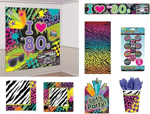 Miniatura 4 de Cartel de aluminio multicolor con texto en inglés "I Love The 80's  25 pies (paquete de 1)  Decoraciones de fiesta con temática de discoteca retro