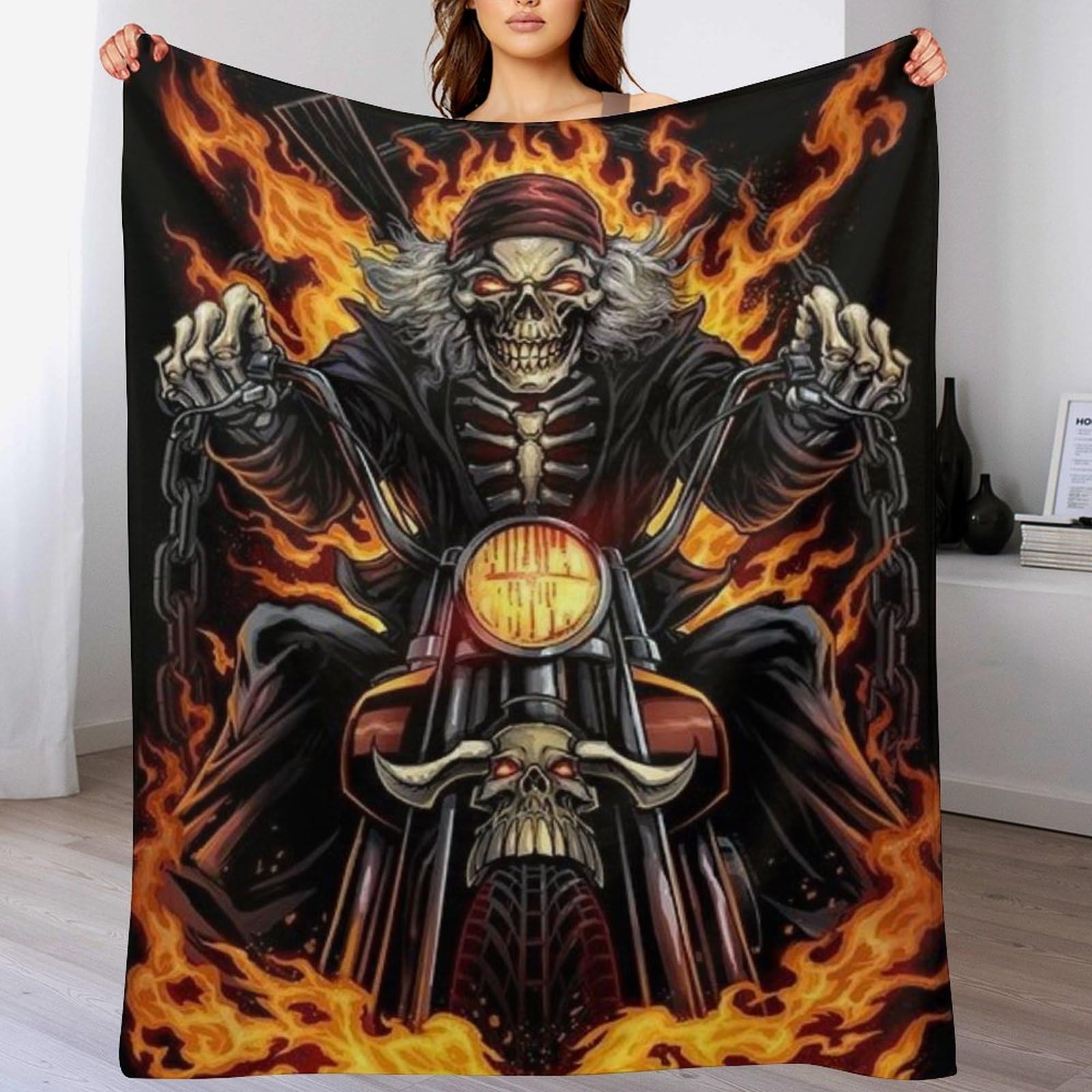 Manta gótica de calavera en franela suave para sofá y cama de 130x150 cm