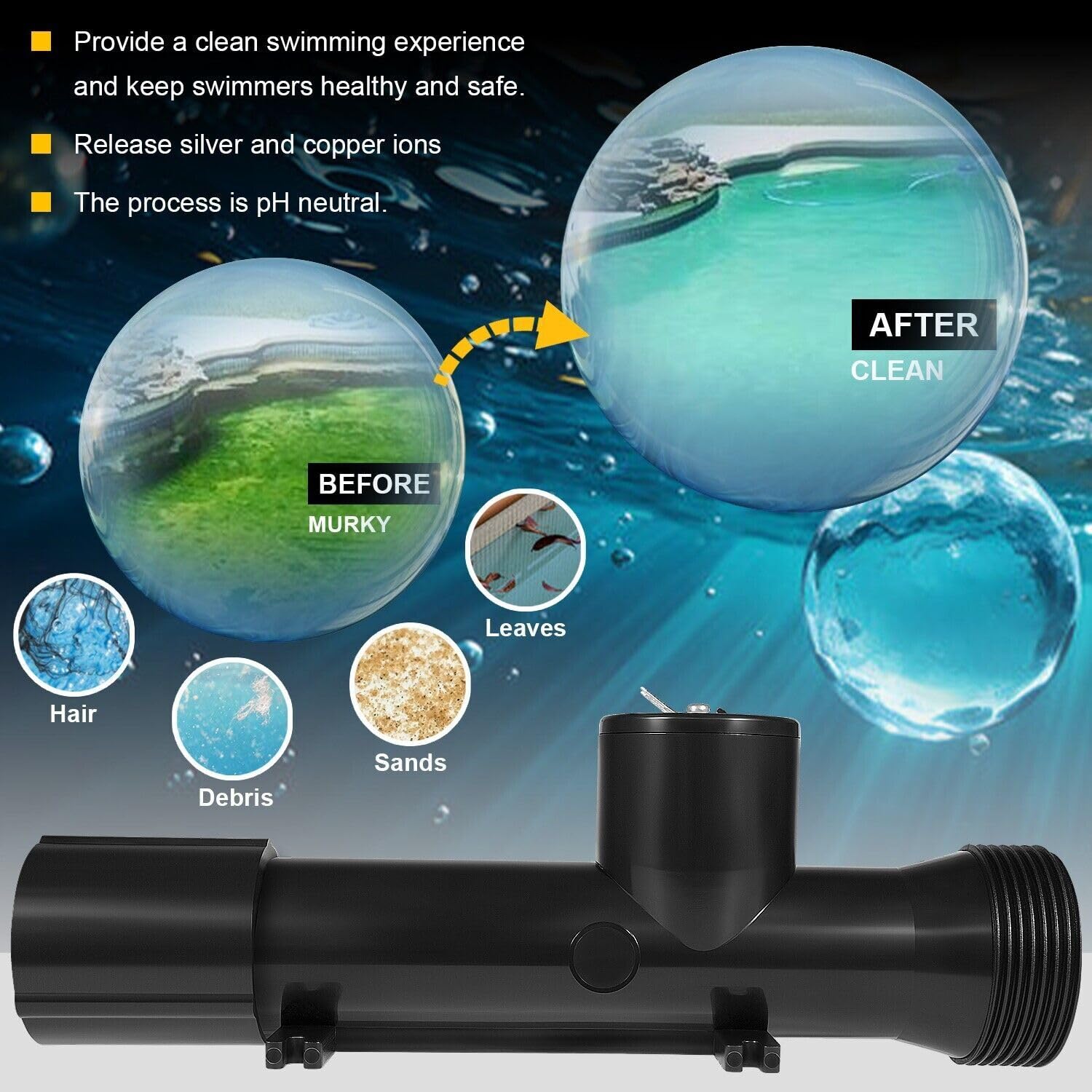 Ionizador para limpiador de piscina, 4CH4002-R, cámara de repuesto para sistema de tratamiento de piscinas híbrido, apto para piscina sobre el suelo/enterrado, bañera de hidromasaje/spa