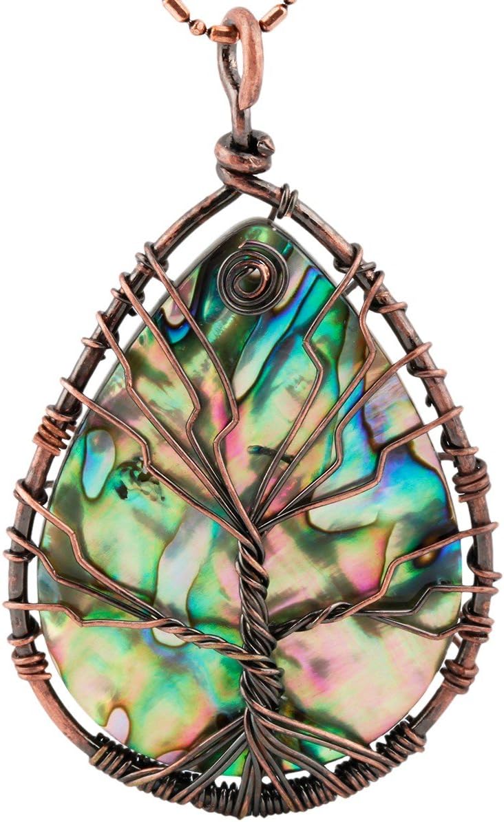 SUNYIK Teardrop Rainbow Abalone Shell Stone Pendant Necklace SUNYIK Teardrop Rainbow Abalone Shell Stone Pendant Necklace