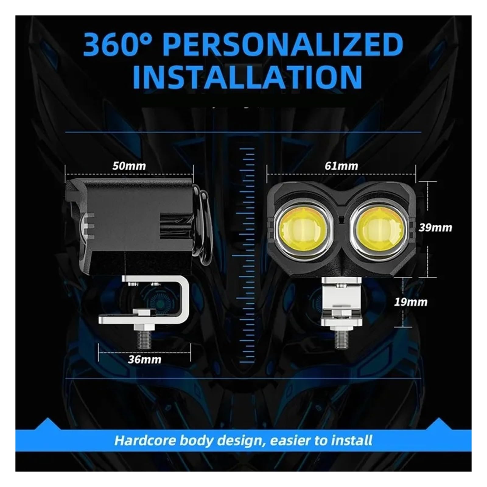 ESPYN Phares Moto Phares LED Universels Pour Moto Avec Lentille Phare Supplémentaire Pour Scooter Blanc Jaune 12v(2 pièces)