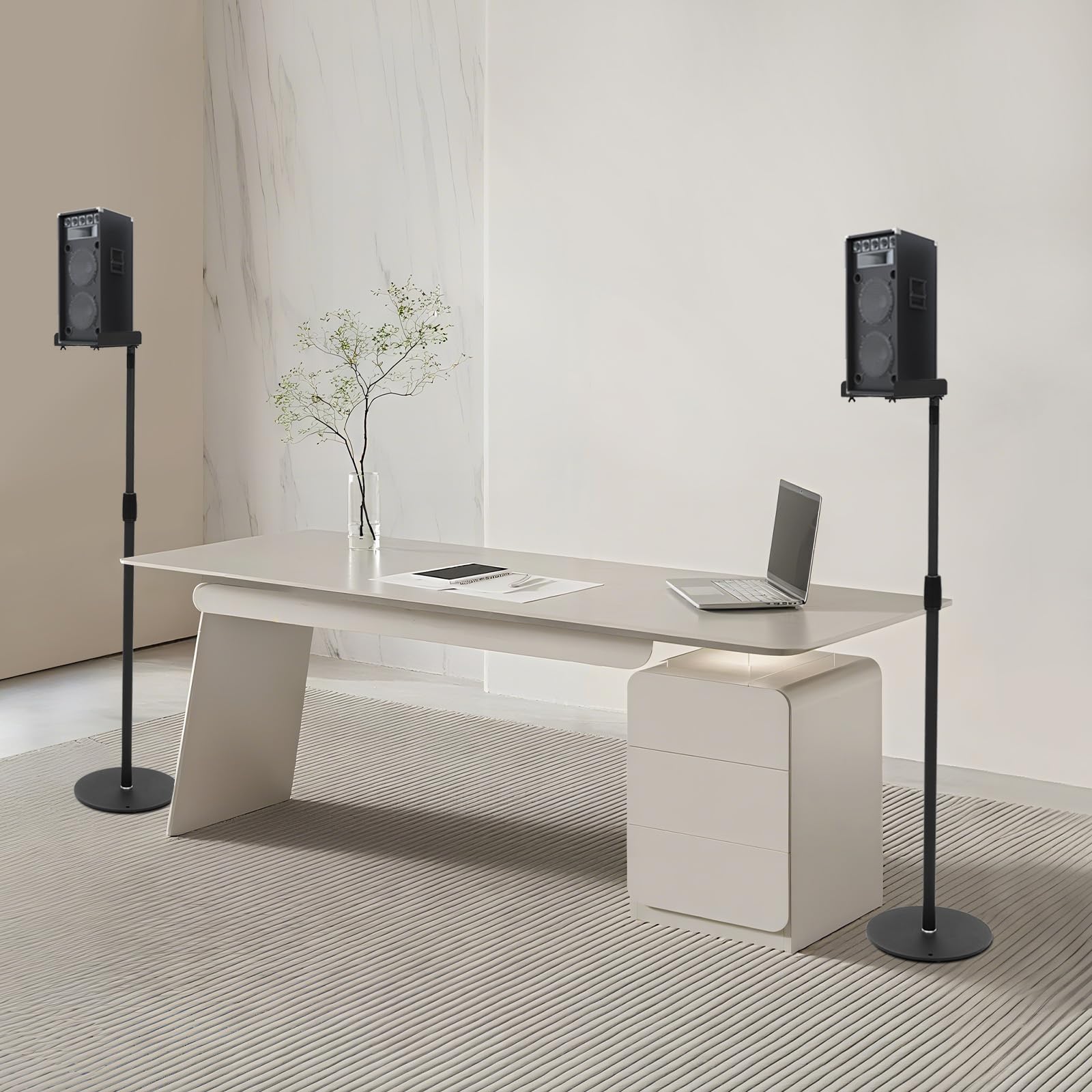 Soporte de boxeo de altura ajustable, juego de 2 soportes para altavoces, altura regulable, plato giratorio 360°, capacidad de carga de 6 kg por soporte, almohadilla de silicona para suelo y gestión