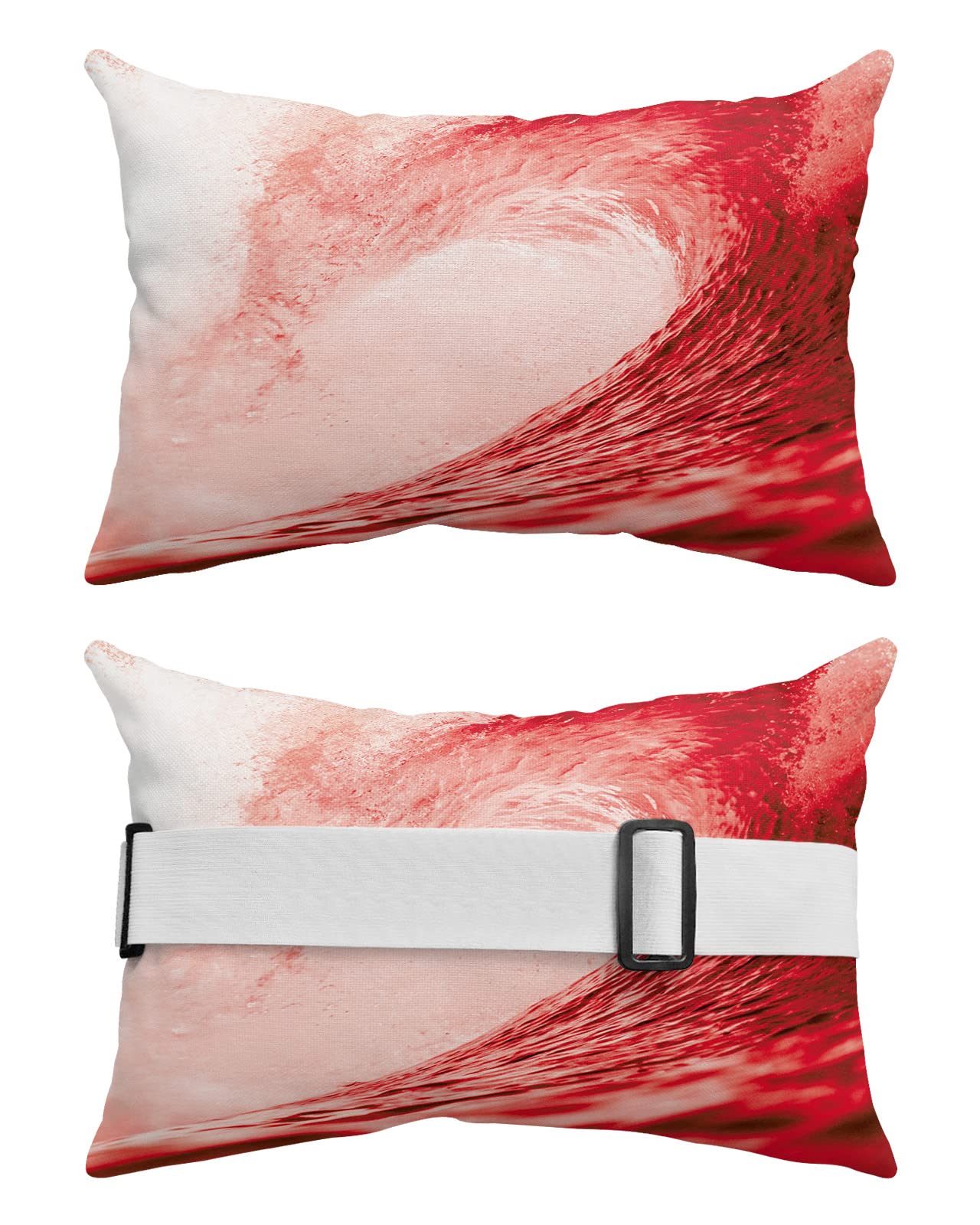Pack of 2 Surfing Huge Sea Water Waves Lumbar Pillow Covers, Outdoor Waterproof Throw Pillow Covers Set, Summer Red Scene Art Print Decorative Cushion Case for Patio Beach, 12x20 Inch