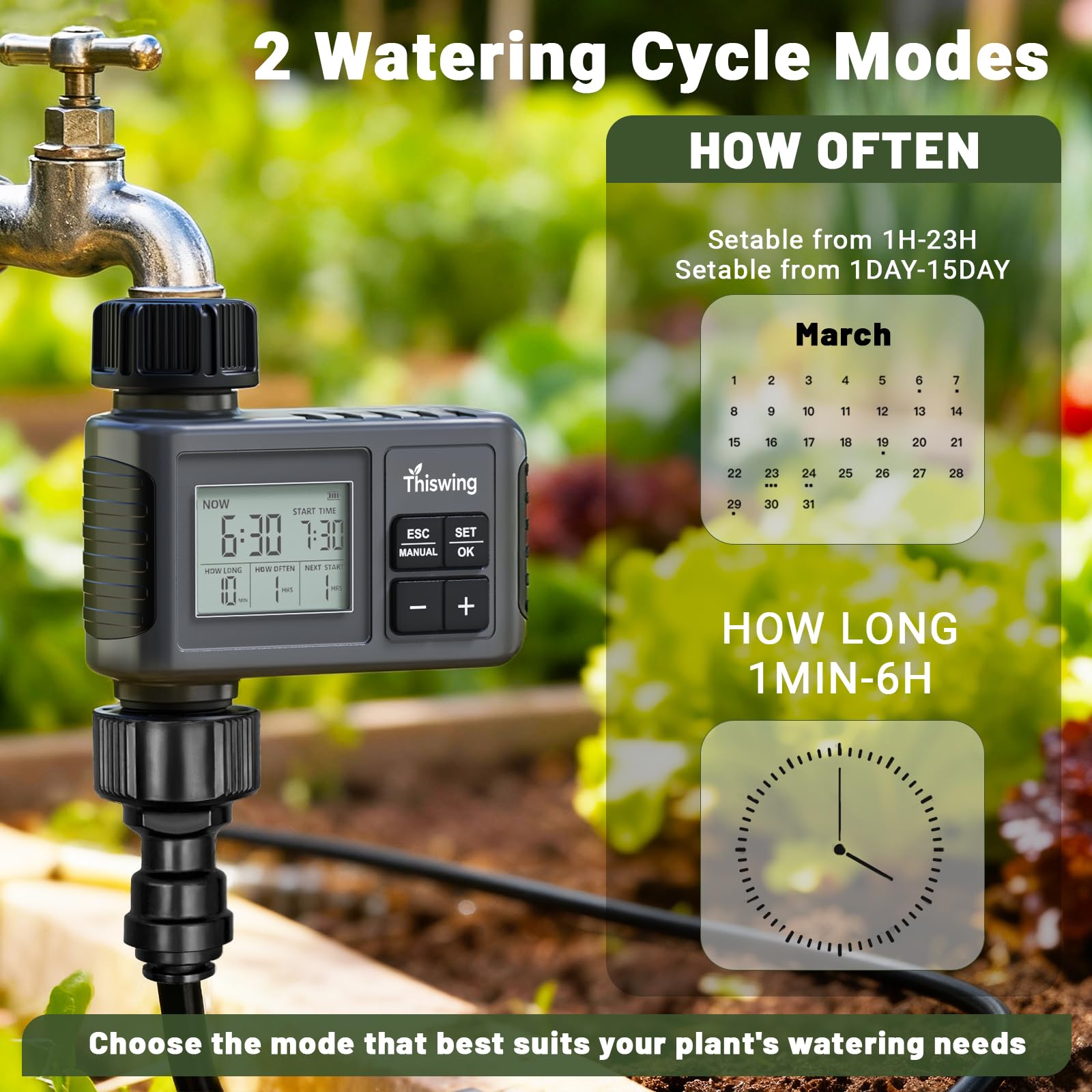 Sistema de riego por goteo ajustable de 360°, sistema de atomización de riego de jardín de 100 pies con 32 boquillas, temporizador de agua, accesorios de invernadero para patio, césped, plantas
