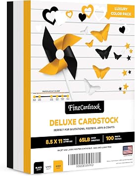 Black Gold and White 8.5 x 11 Color Thick Card Stock Paper Sheets Bulk Set, Make Your Own Art & Crafts Greetings & Invitations, Gift Tags, | 25 Gold, 25 Black, 50 White 100 Total