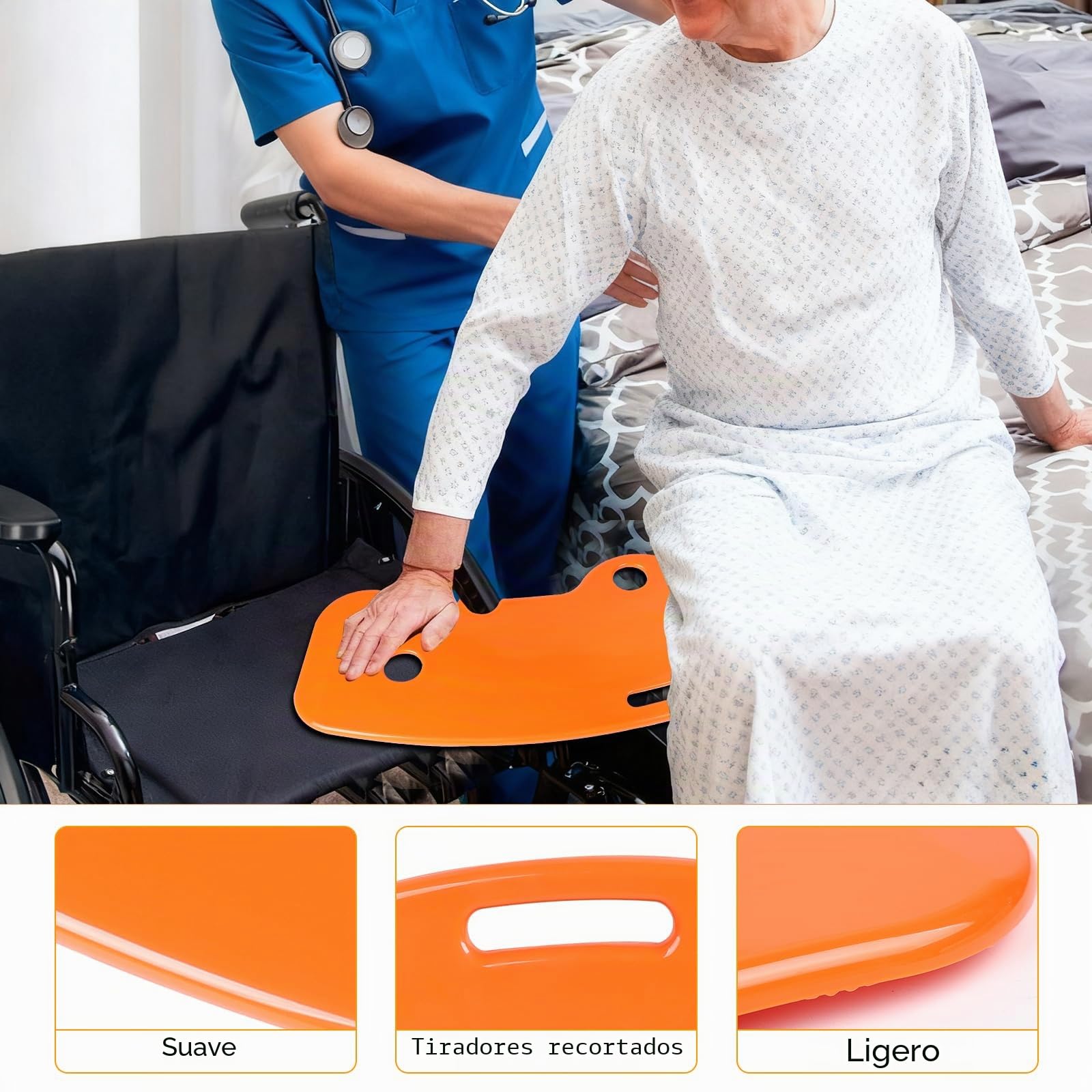 EXLECO Muescas de Tabla Transferencia 150kg, Deslizante Ayuda para Silla Ducha Personas Mayores, Transferencia Pacientes de Silla de Ruedas a la Cama, Coche, para Grua Enfermos y Baño de Asiento