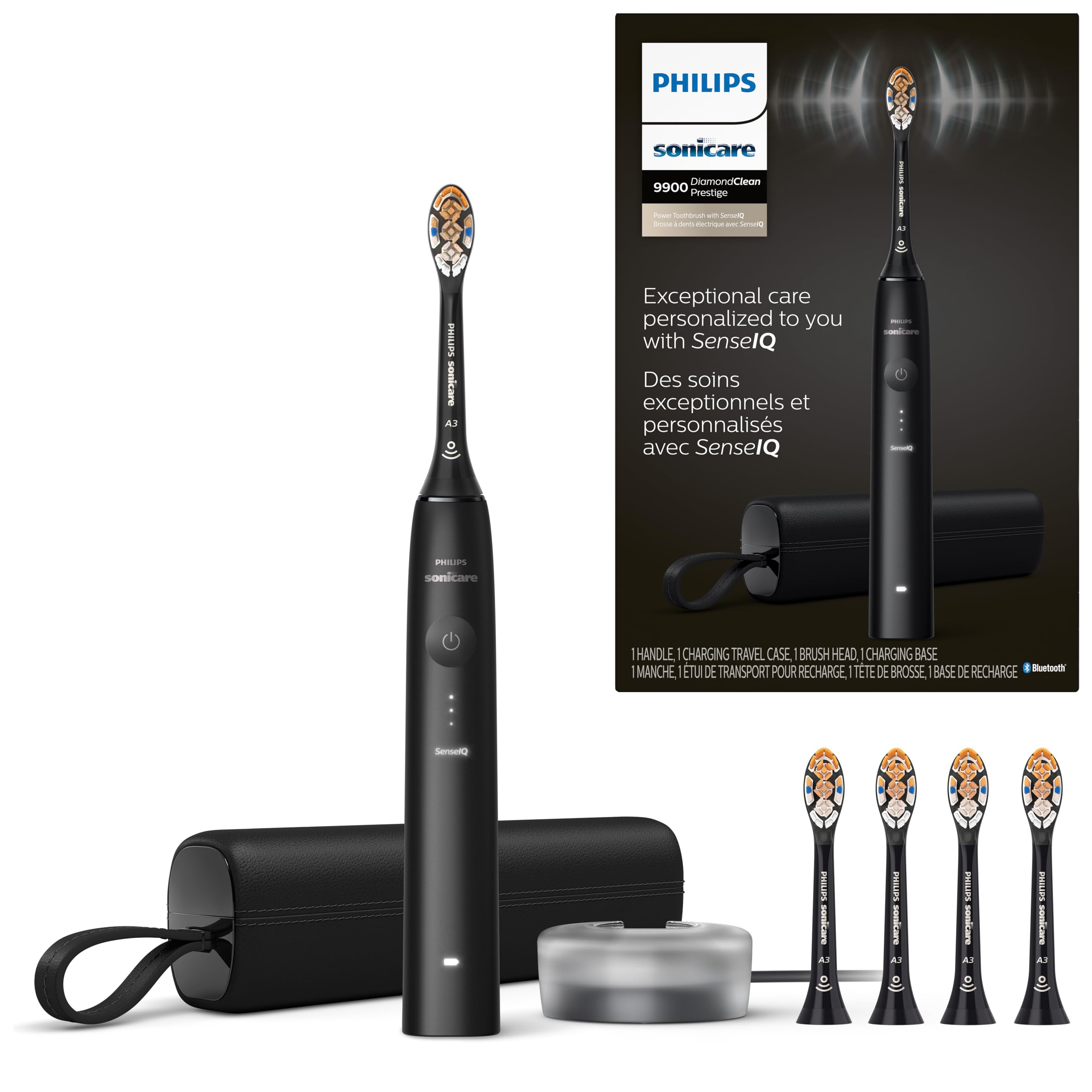 Photo 1 of Philips Sonicare DiamondClean 9900 Prestige Electric Toothbrush - with SenseIQ Technology and Advanced AI App, 5 Brushing Modes, 3 Intensity Levels, Charging Travel Case, Quartz Black, Model BD7001AZ