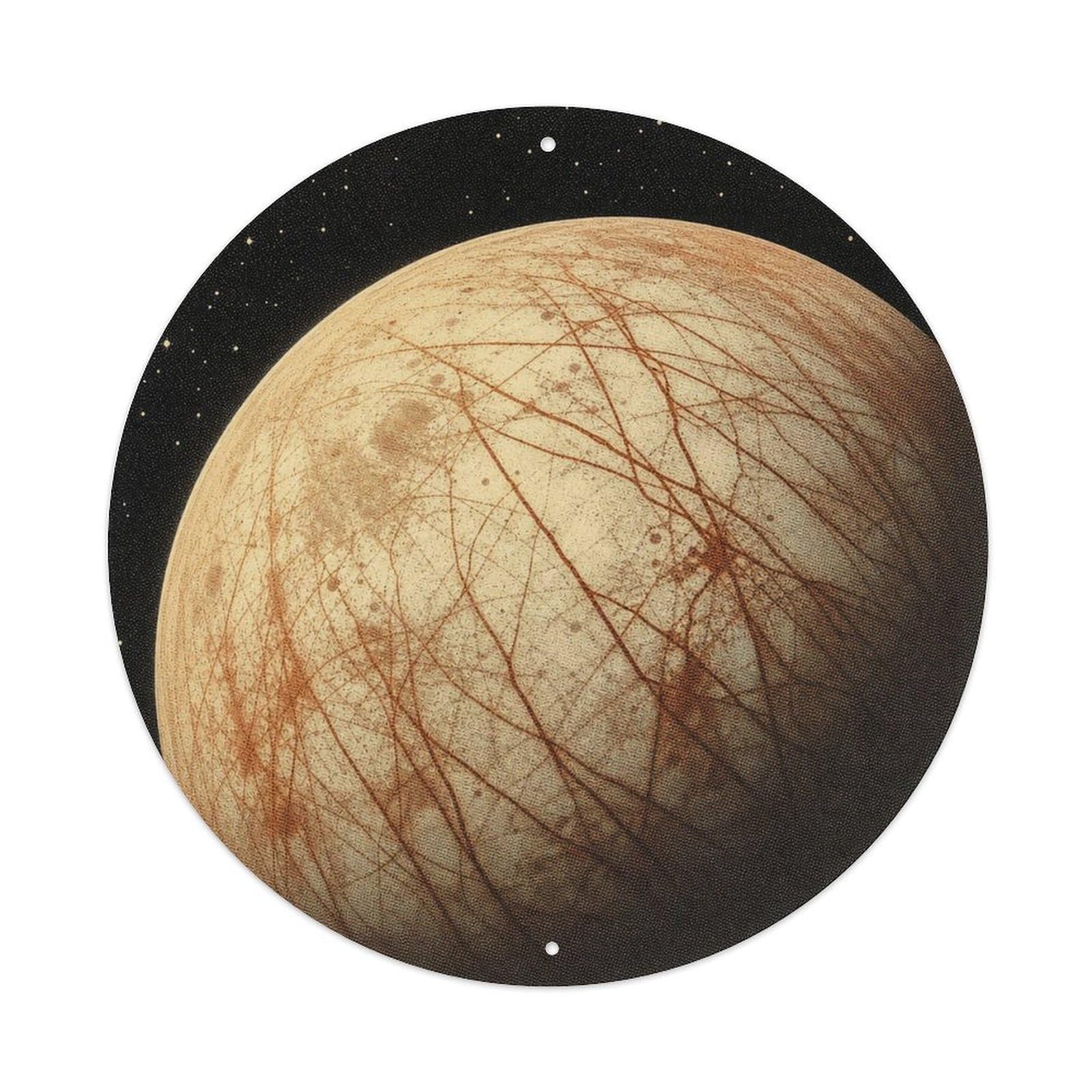 Odgynaw 8X8inch(20X20cm) Outer Space Europa Jupiter Moon Orbital Science Cosmic Metal Tin Sign