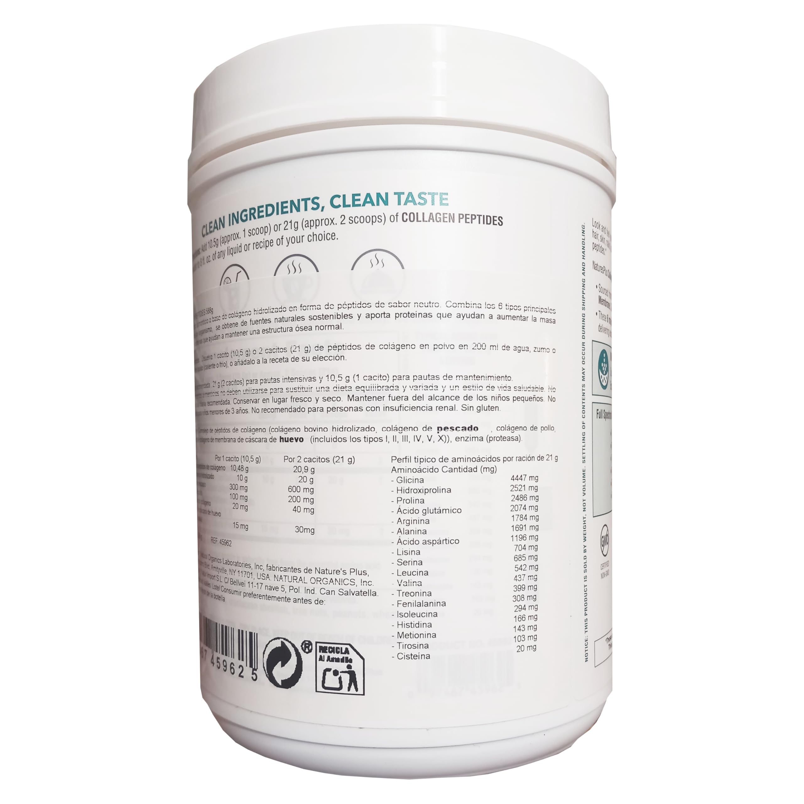 Nature´s Plus Collagen Peptides | 588g | Colageno Marino Hidrolizado Puro | Peptidos de Collageno | Péptidos de Colágeno para Articulaciones | Hydrolyzed Multi Powder | En Polvo | Sabor Natural