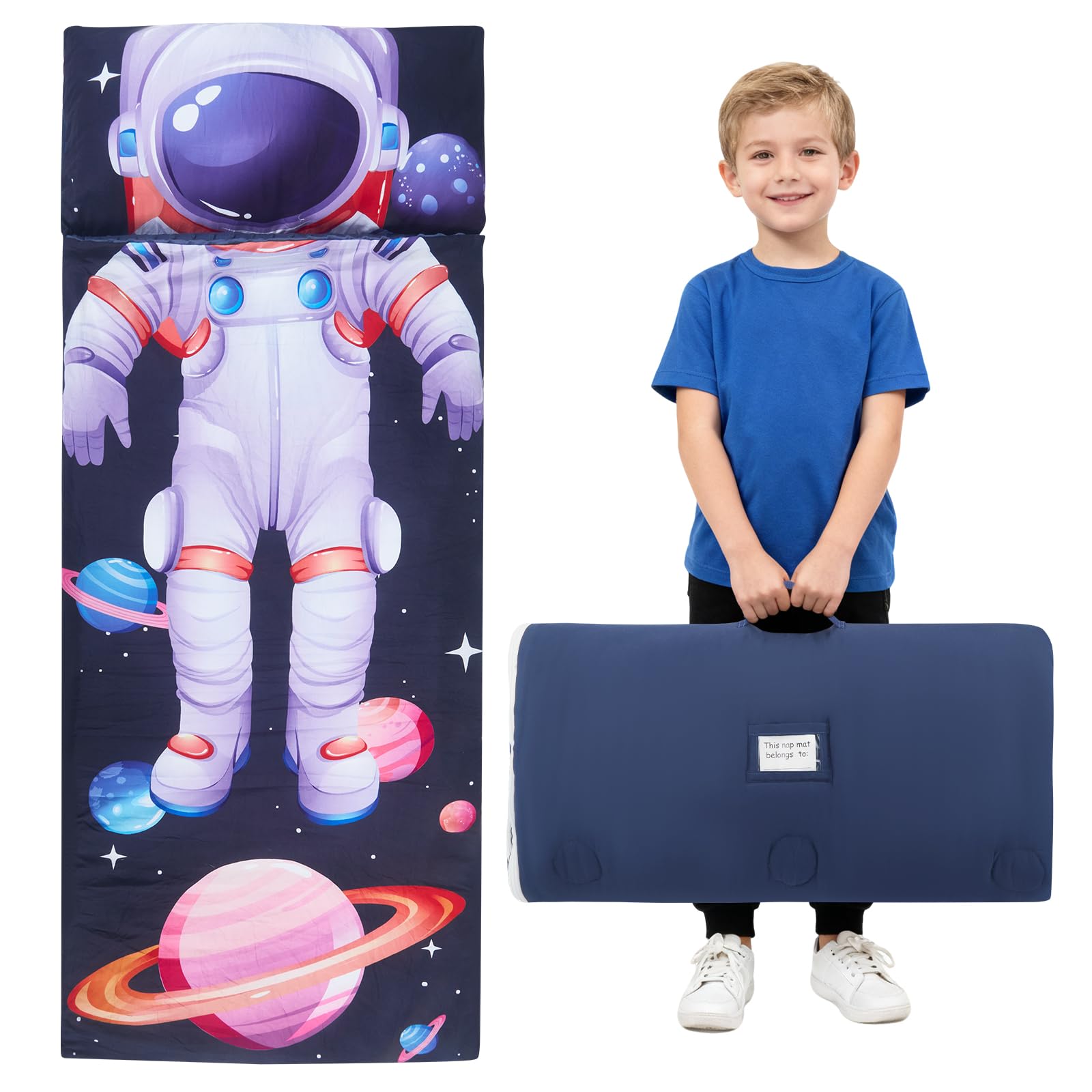 Saco de Dormir Infantil para Niños y Niñas 3-8 Años (120x60 cm), de Algodón con Forro Polar, Ligero y Cálido con Almohada Desmontable, para Guardería, Viaje y Camping