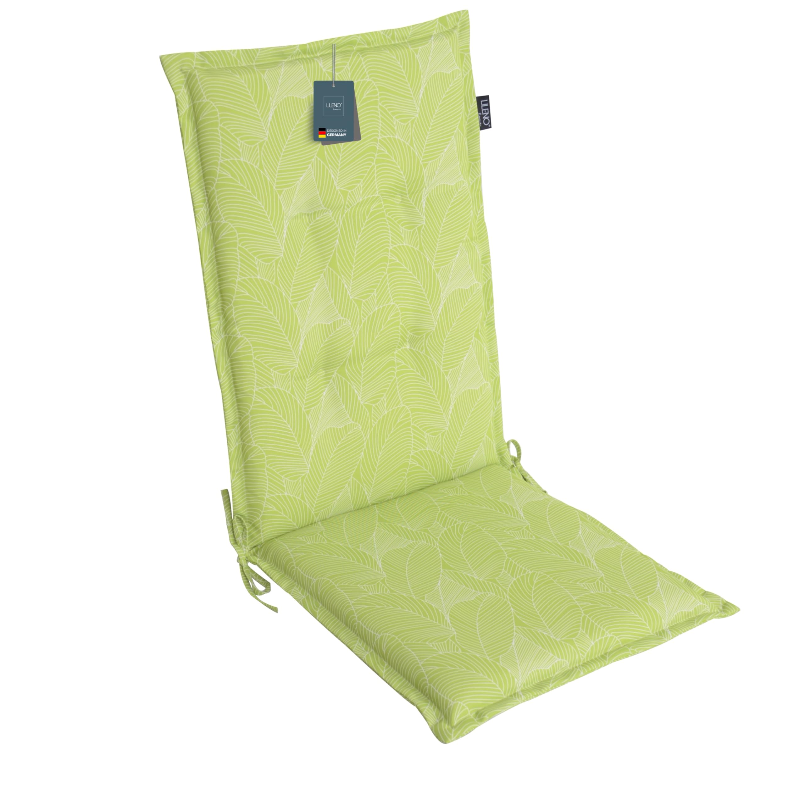 LILENO HOME Garden Chair Cushions in Green Leaves [Set of 1 - High-Back] - Comfortable Loungers as Seat Cushions for Garden Furniture - Chair Cushion for Garden Chairs and Folding Chairs