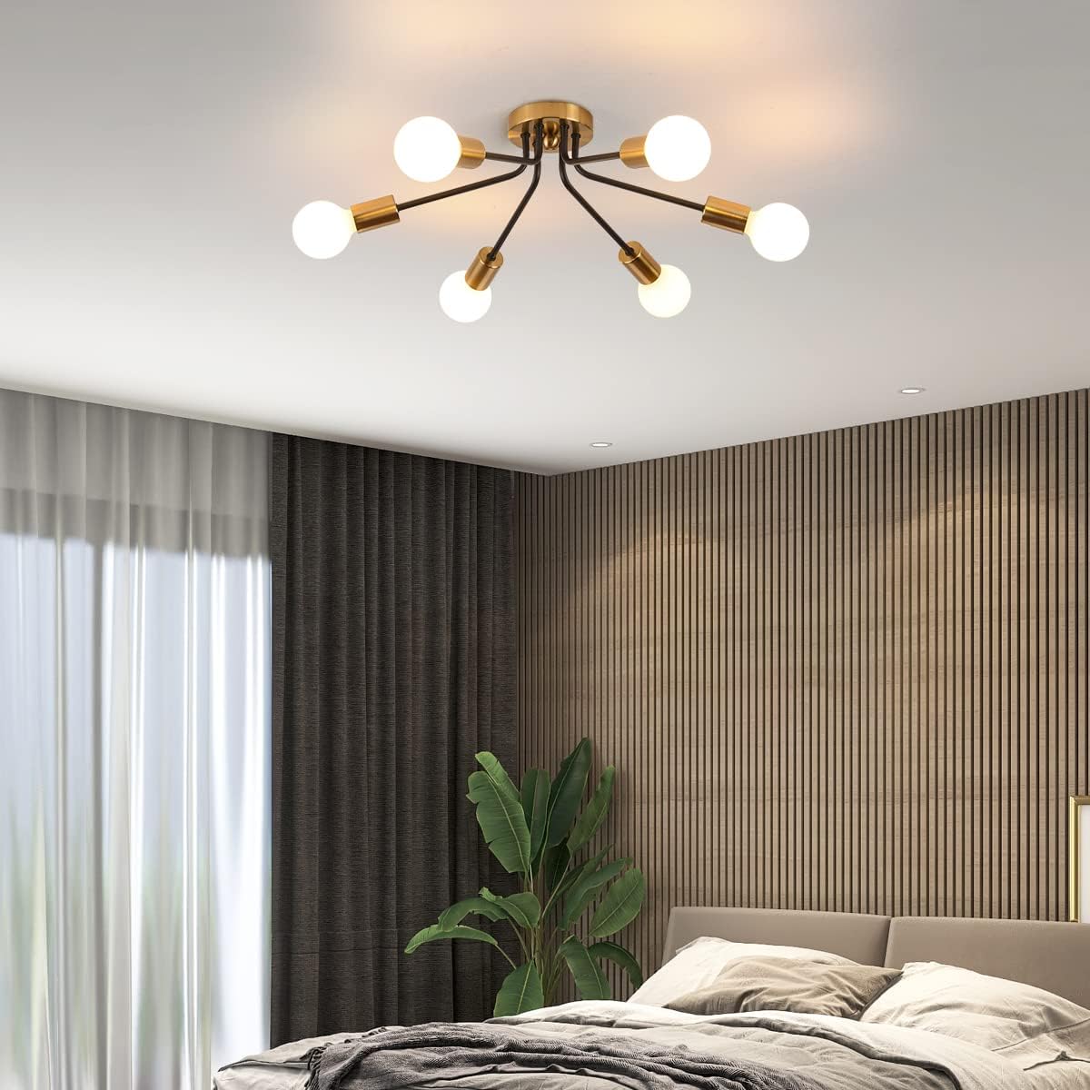 Qcyuui 6 Luci Semi Incasso Plafoniera, Moderna Illuminazione a Soffitto Lampadario Sputnik Oro, Lampada da Soffitto Industriale In Metallo Fattoria Per Soggiorno Camera da Letto