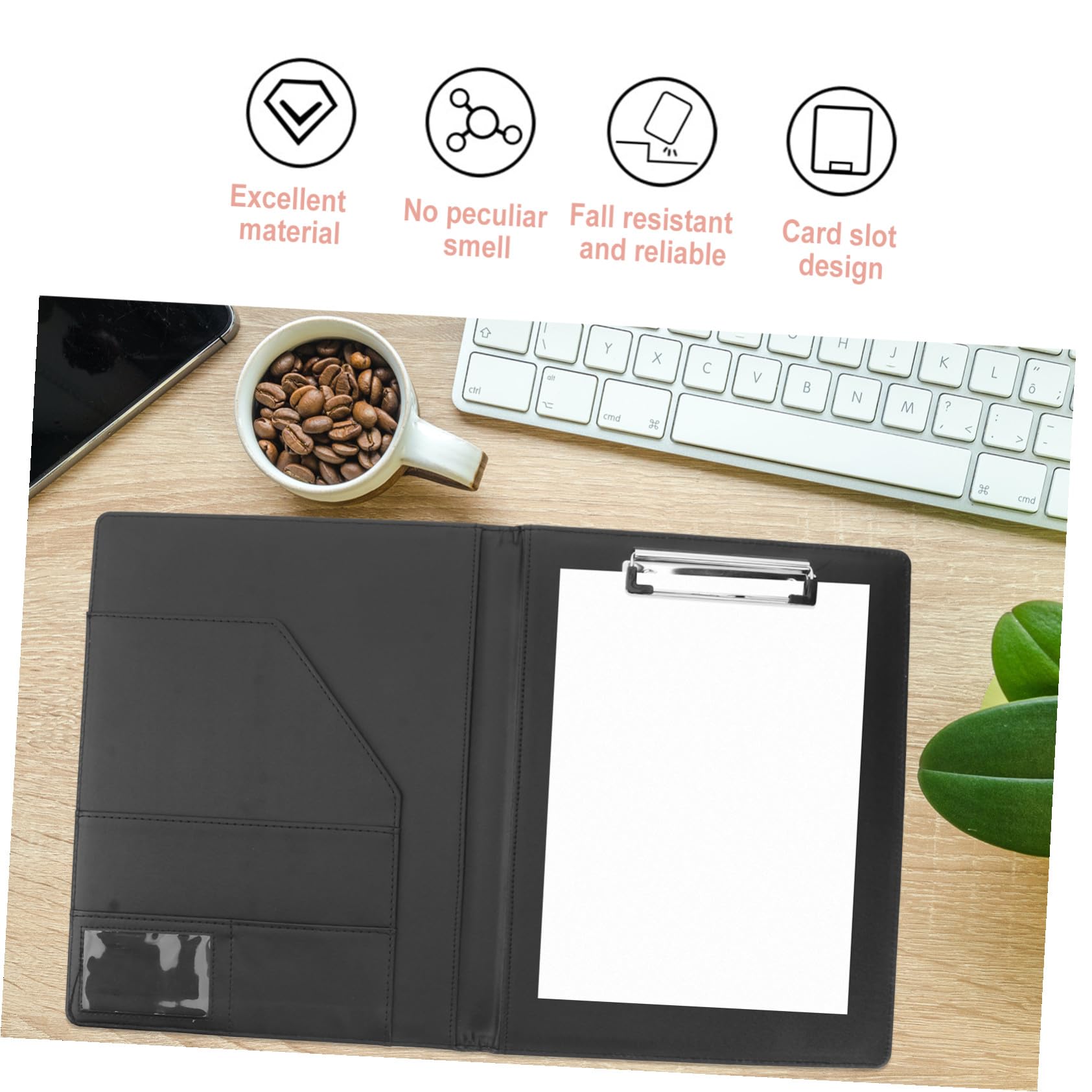 Portfolio in Pelle Pu A4 Nero, Organizer Documenti Elegante con Writing Pad | Festa Scuola Decor, Cartellina Presentatore, Porta Documenti Pelle per Casa e Uso Professionale