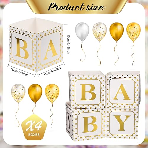 Miniatura 2 de 4 cajas doradas para baby shower, decoración de mesa, centros de mesa florales para decoración de revelación de género, soporte de bloque de flores