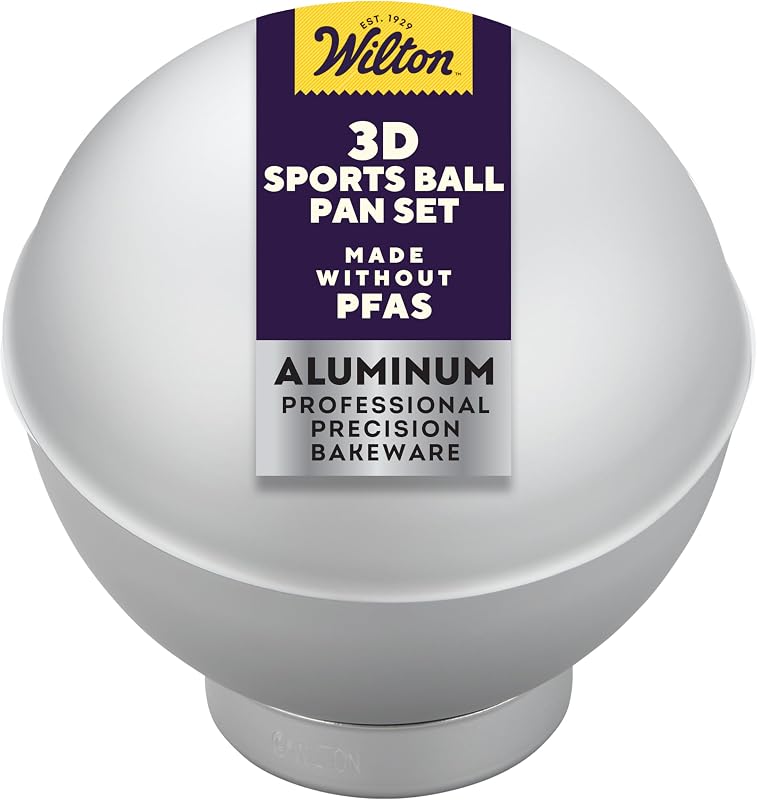 Aluminum 3D Sports Ball Cake Pan Set, Made Without PFAS | Natural Anodized Aluminum Bakeware, Even Heating & Rust-Resistant, Includes 2 Half-Sphere Pans, Perfect for 3D Shaped Cakes