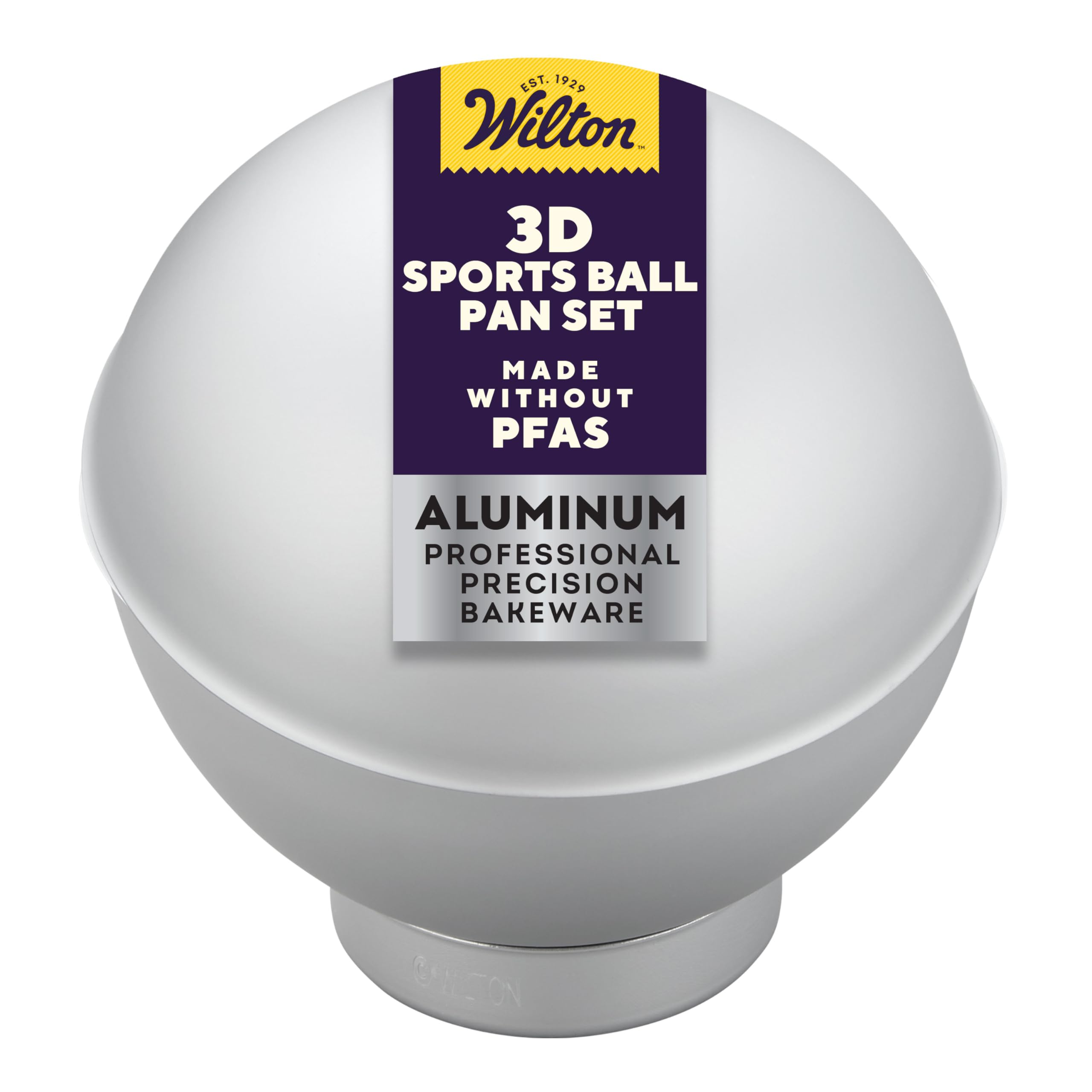 Wilton 3D Sports Ball Cake Pan Set, Aluminum Bakeware for Shaped Cakes, Durable, Even Heating, Rust-Resistant, Includes 2 Half-Sphere Pans, Packaging May Vary