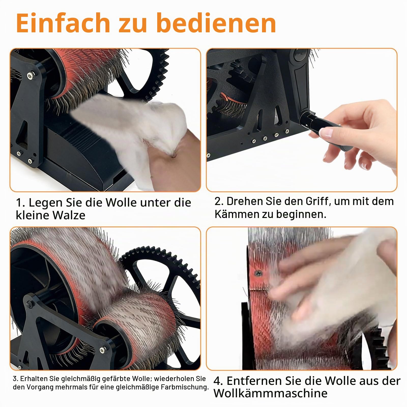 Kardiermaschine, Manuelle Wollkardiermaschine mit Bakelit-Sockel, Schnelles Farbmischen, Kämmen, Spinnen, Wollfaser-Trommelkardiermaschine für DIY-Basteln Filztiere Herstellen