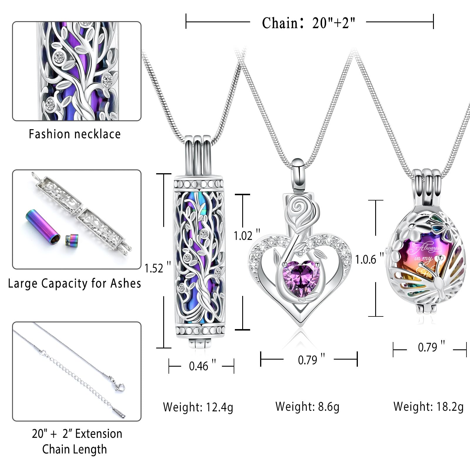 Set di collana con urna cilindrica con albero della vita per ceneri da donna, ciondolo commemorativo per contenere ceneri umane e animali domestici dei propri cari