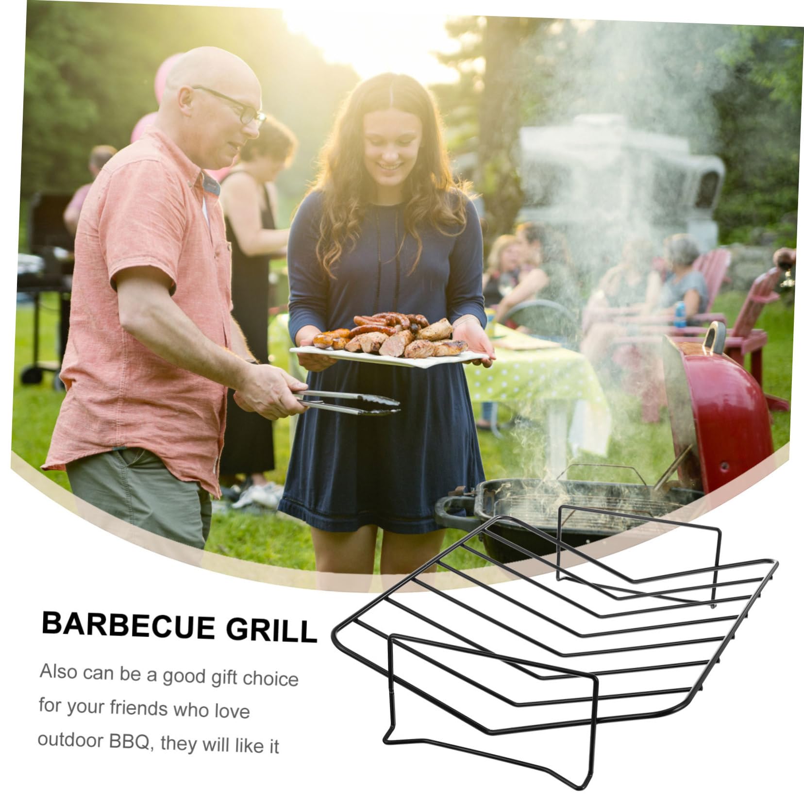 UKCOCO Supporto Portatile Rettangolare Barbecue al Acciaio Carbonio e Antiaderente Leggero, per Grigliate All'aperto e Arrosti