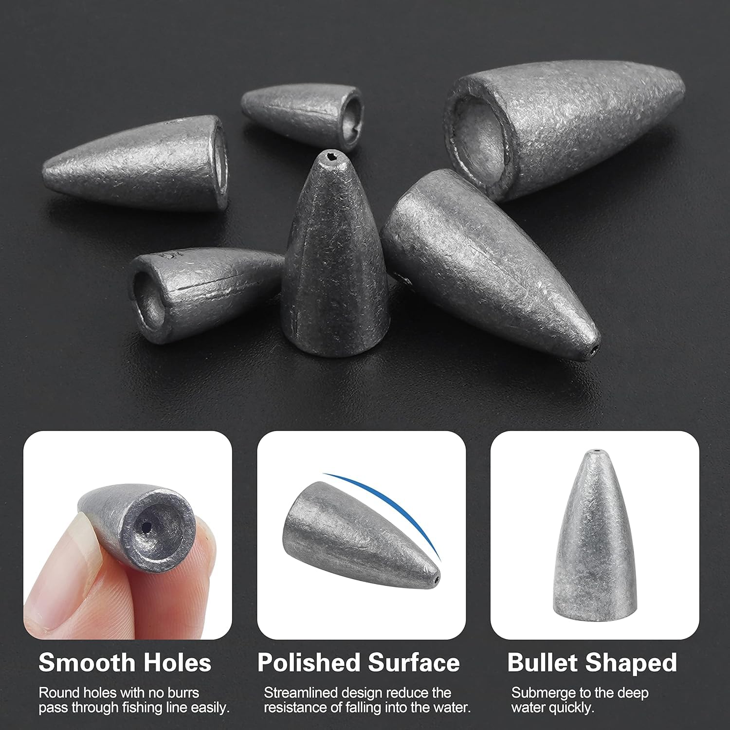 Fishing Weights Bullet Sinkers Shot Casting Bullet Worm Weights for Bass Fishing Carolina Rig Texas Rig Freshwater Saltwater, 30pcs 1/16oz