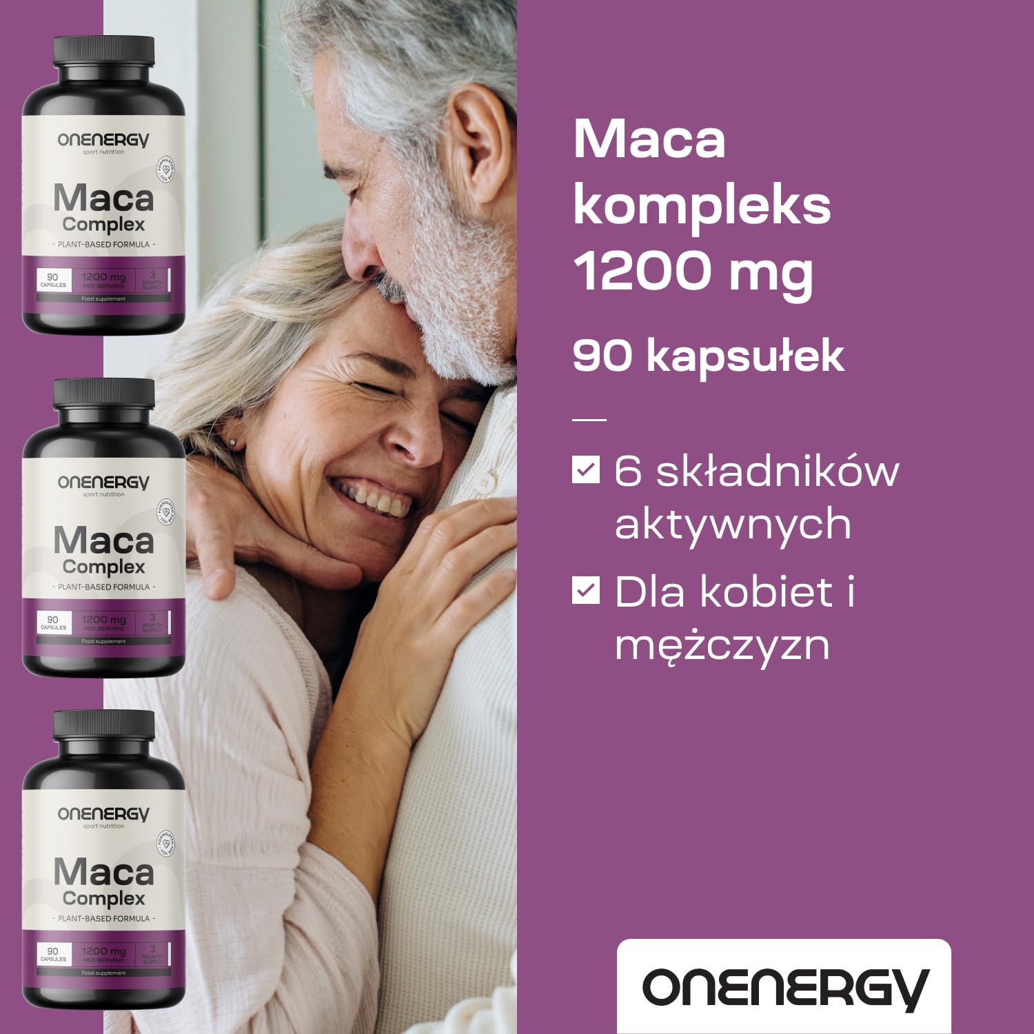 Maca kompleks 1200 mg - Wyciąg 20:1-90 kapsułek - Zawiera L-argininę, cynk, kozieradkę, jabłczan L-cytruliny i czerwony żeń-szeń - Dla mężczyzn i kobiet - Zapas na 3 miesiące