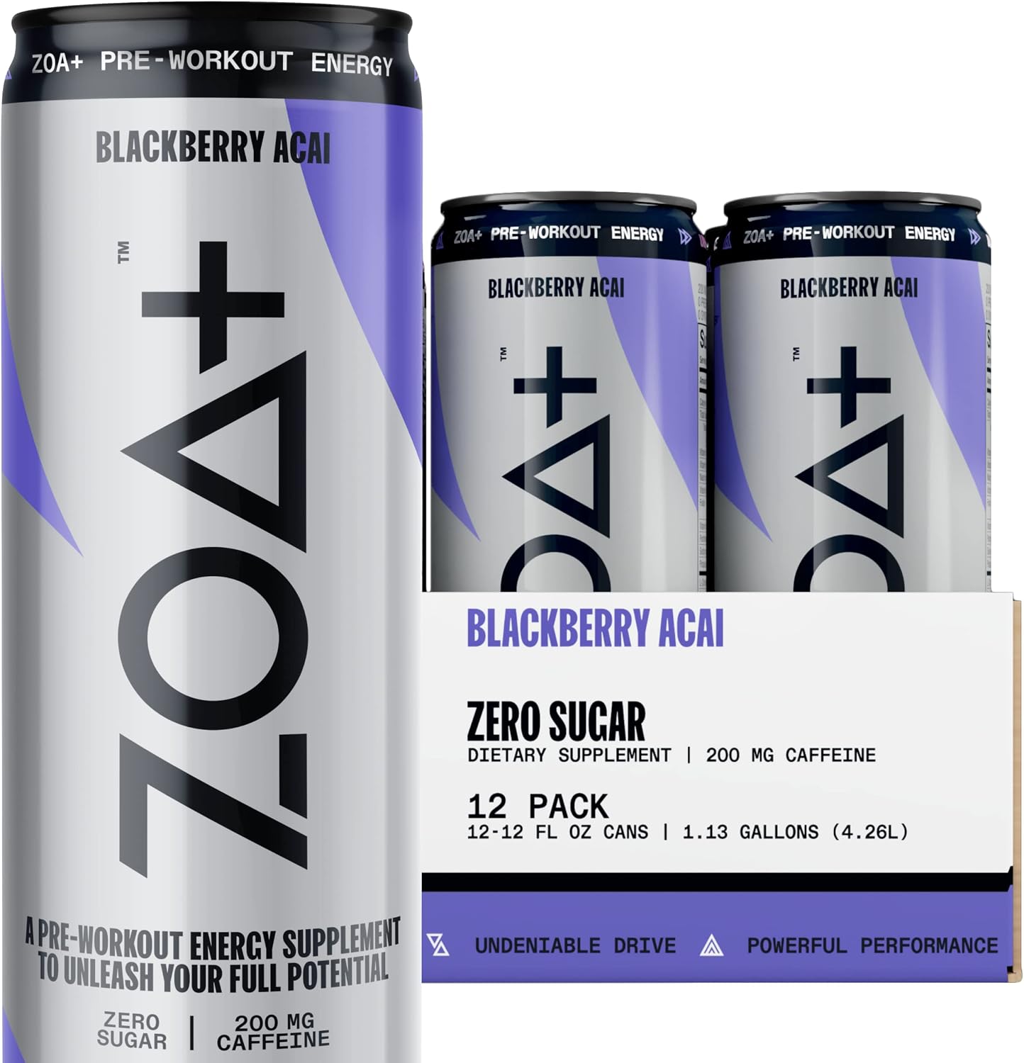ZOA Plus Sugar-Free Pre-Workout Drink, Ready to Drink with Nitric Oxide, Vitamin B, C and D