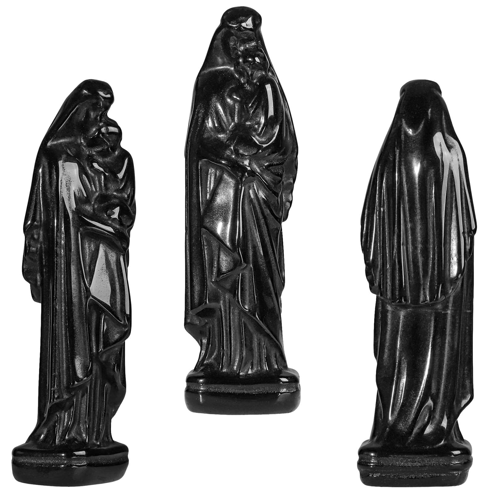 SUNYIK Figura de Madonna y niño de obsidiana negra tallada a mano, Virgen María sosteniendo al bebé Jesús, estatua católica cristiana religiosa para decoración de iglesia en casa y oficina