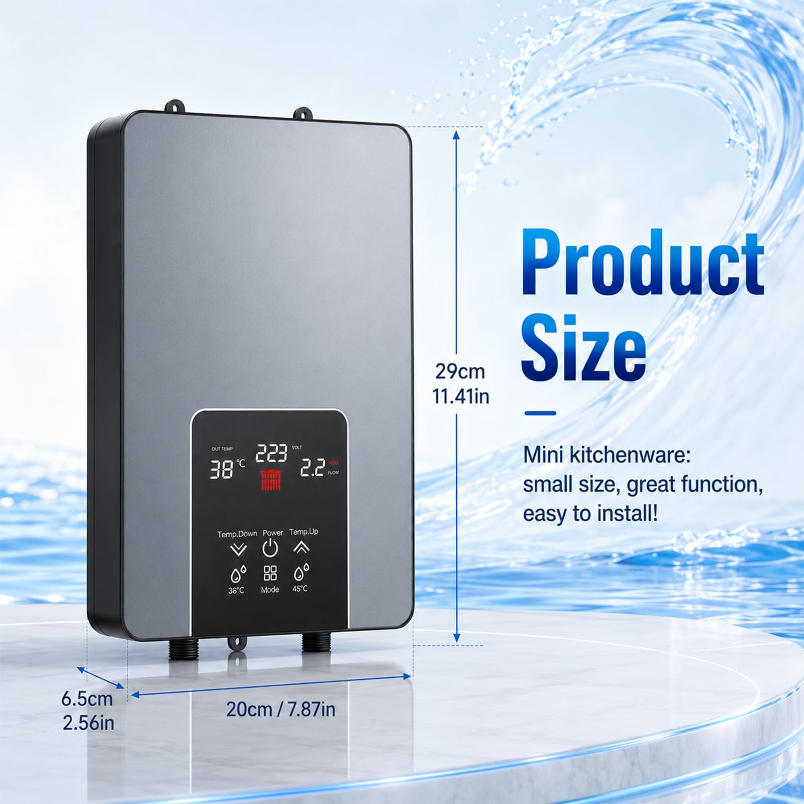 Mini calentador de agua, 6000 W, calentador de agua eléctrico sin depósito, con LED, regulador electrónico, resistente al agua y a las heladas, para cocina, baño, ducha y jardín