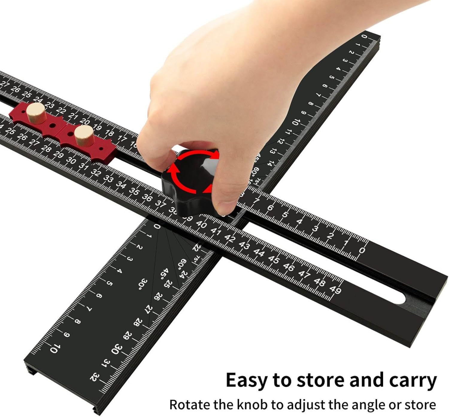 T Square Black Aluminum Alloy 54cm with Bubble Level Adjustable Multi Angle Measuring Tool for Woodworking