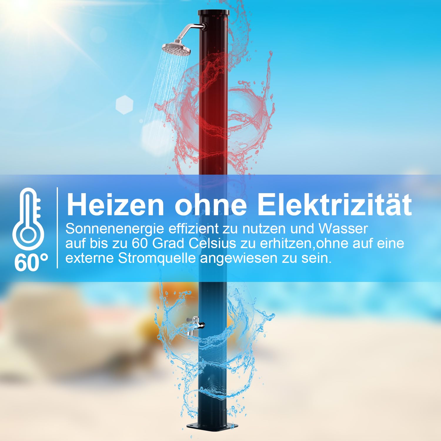 solardusche 20 Liter Solar-Gartendusche - energiesparend, schwenkbarer Duschkopf um 180°, integrierte Fußdusche, max. 60°C ohne Stromanschluss, Optimal für Garten, Camping oder am Pool