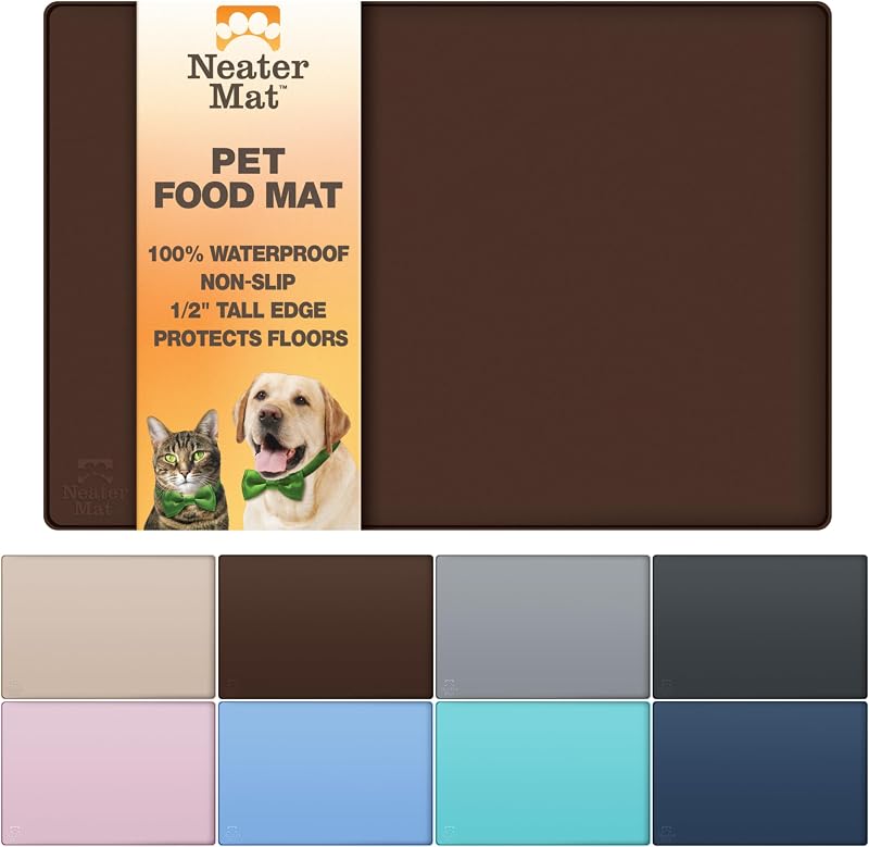 Tapete para Comedouro de Gatos e Cães em Silicone Impermeável com Borda Elevada Neater Pet Brands, Marrom, 48,26 x 30,48 cm