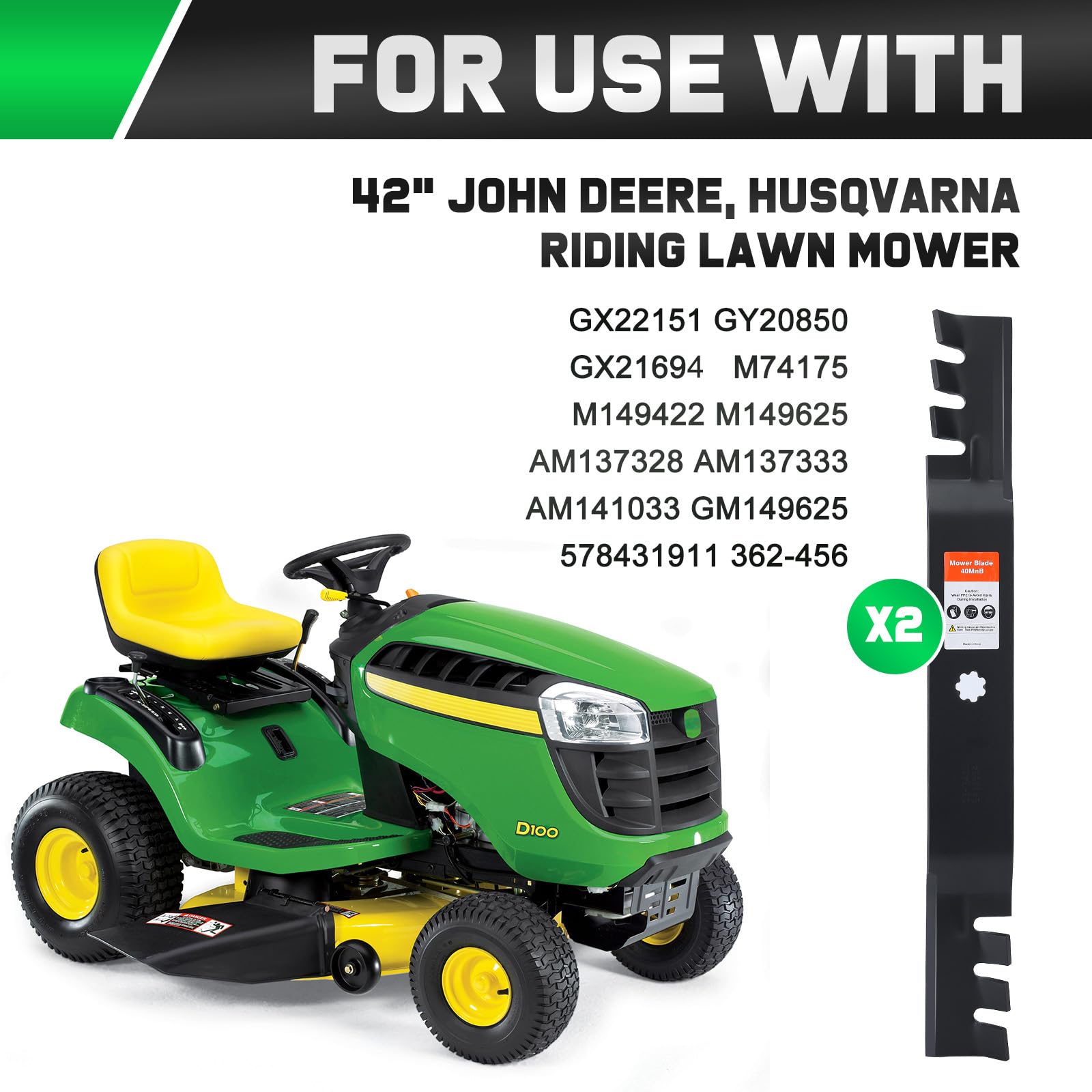 Grasscool GY20850 - Cuchillas de cortacésped de 42 pulgadas para John Deere D130 D110 D100 D125 D105 S100 E100 LA125 LA115 LA105 42 pulgadas cubierta tractor cortacésped reemplazo GX22151 (muletón