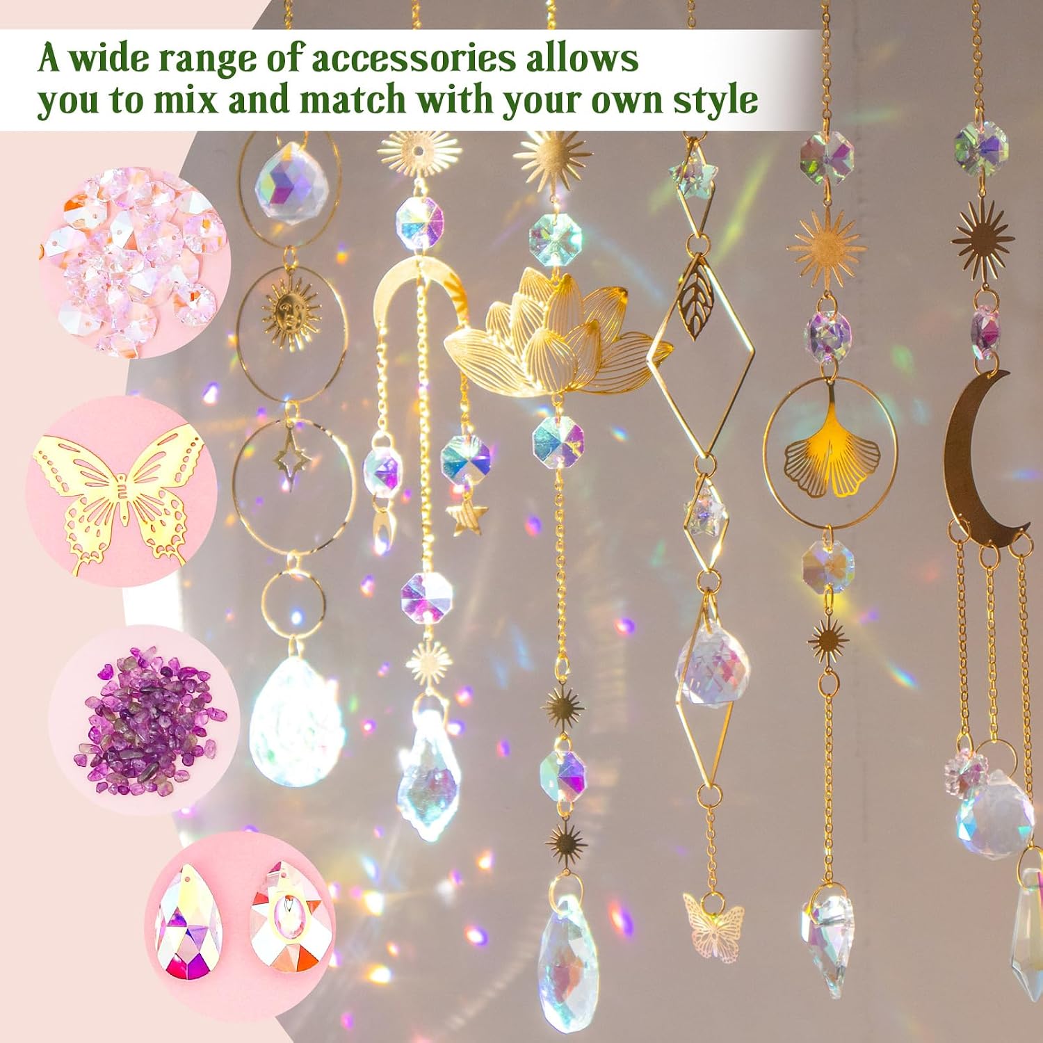 HAPGFS DIY Suncatcher Kit, 402pcs Sun Catchers Making Supplies, Art and Crafts Rainbow Maker for Adults Hanging Prism Sun Catcher with Crystals Indoor Outdoor Garden Party Decor