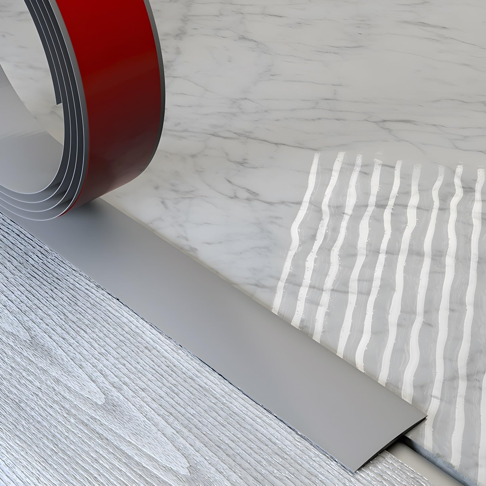 Psmpengamz Gray 1-15M Pvc Floor Divider Self Adhesive Transition Strip, Viny Flooring Edge Strips For Joining Floor Gaps, Doorway Threshold Strip(,4Cmx5m)