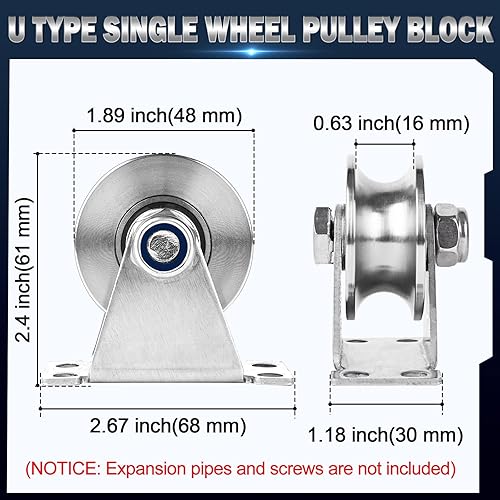 Miniatura 2 de Rueda de polea ranurada para cuerda montada en la pared, 1 paquete de acero inoxidable súper silencioso, sistema de tirones de cable, tipo U,