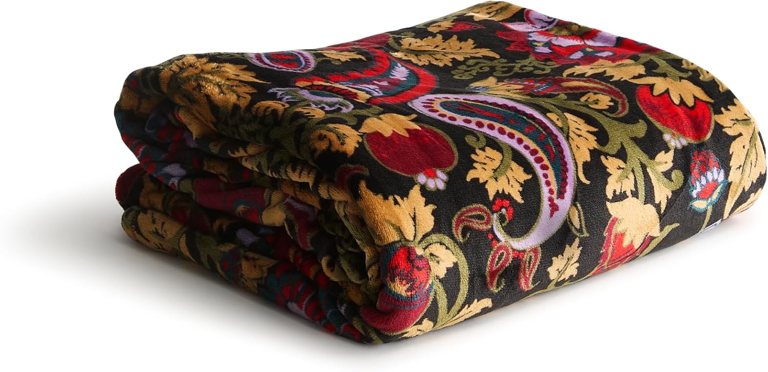 Vera Bradley Women's Fleece Oversized Throw Blanket, Midnight Garden Paisley