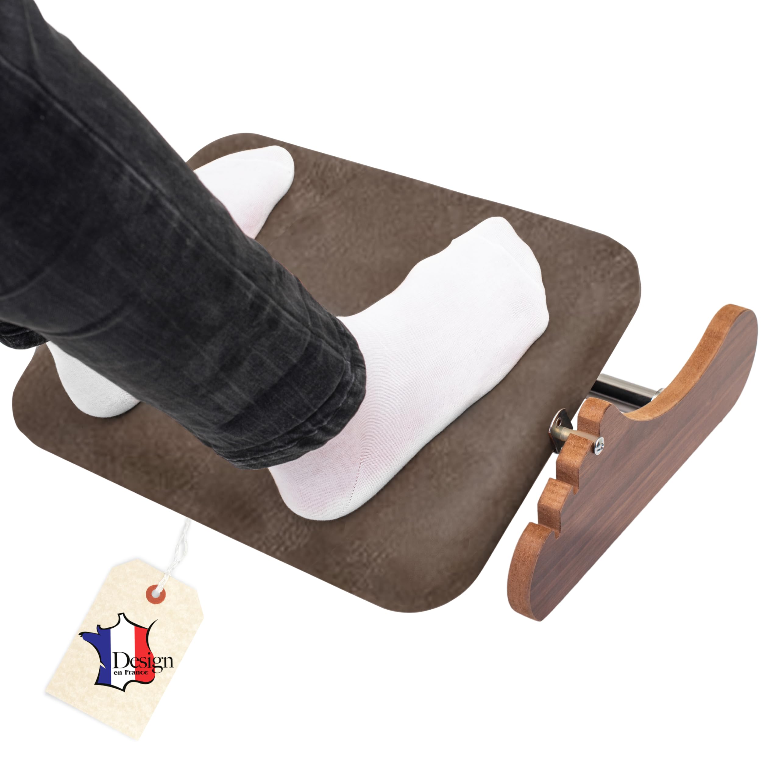 Reposapiés ergonómico de madera, soporte para tobillo acolchado, tejido de ante suave 3 alturas (6/8/10 cm) antideslizante postura y circulación, oficina y teletrabajo
