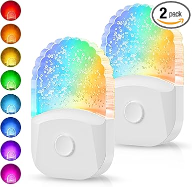 Night Lights Plug Into Wall [2 Pack], Color Changing Night Light for Kids, 8-Color RGB LED Nightlight with Dusk to Dawn Sensor for Bathroom Decor, Children Room, Gift