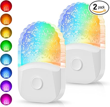 Night Lights Plug Into Wall [2 Pack], Color Changing Night Light for Kids, 8-Color RGB LED Nightlight with Dusk to Dawn Sensor for Bathroom Decor, Children Room, Gift