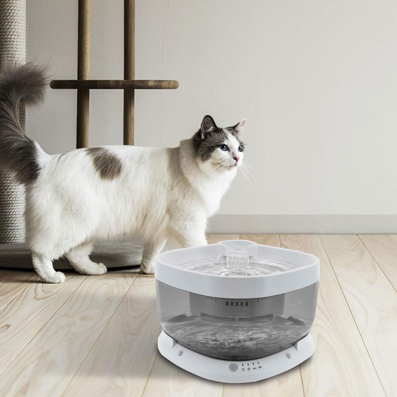 Fuente de agua para gatos, 7 L, 30 dB, extremadamente silenciosa, dispensador de agua con cable, higiénico y fácil de limpiar, para varias mascotas, color blanco