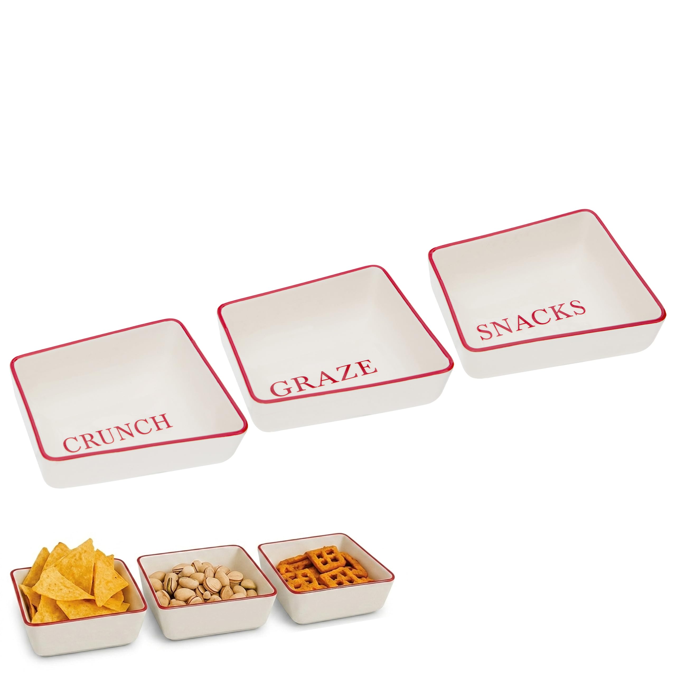 Premier Housewares Set of 3 Hollywood Snack Dishes | Durable Porcelain