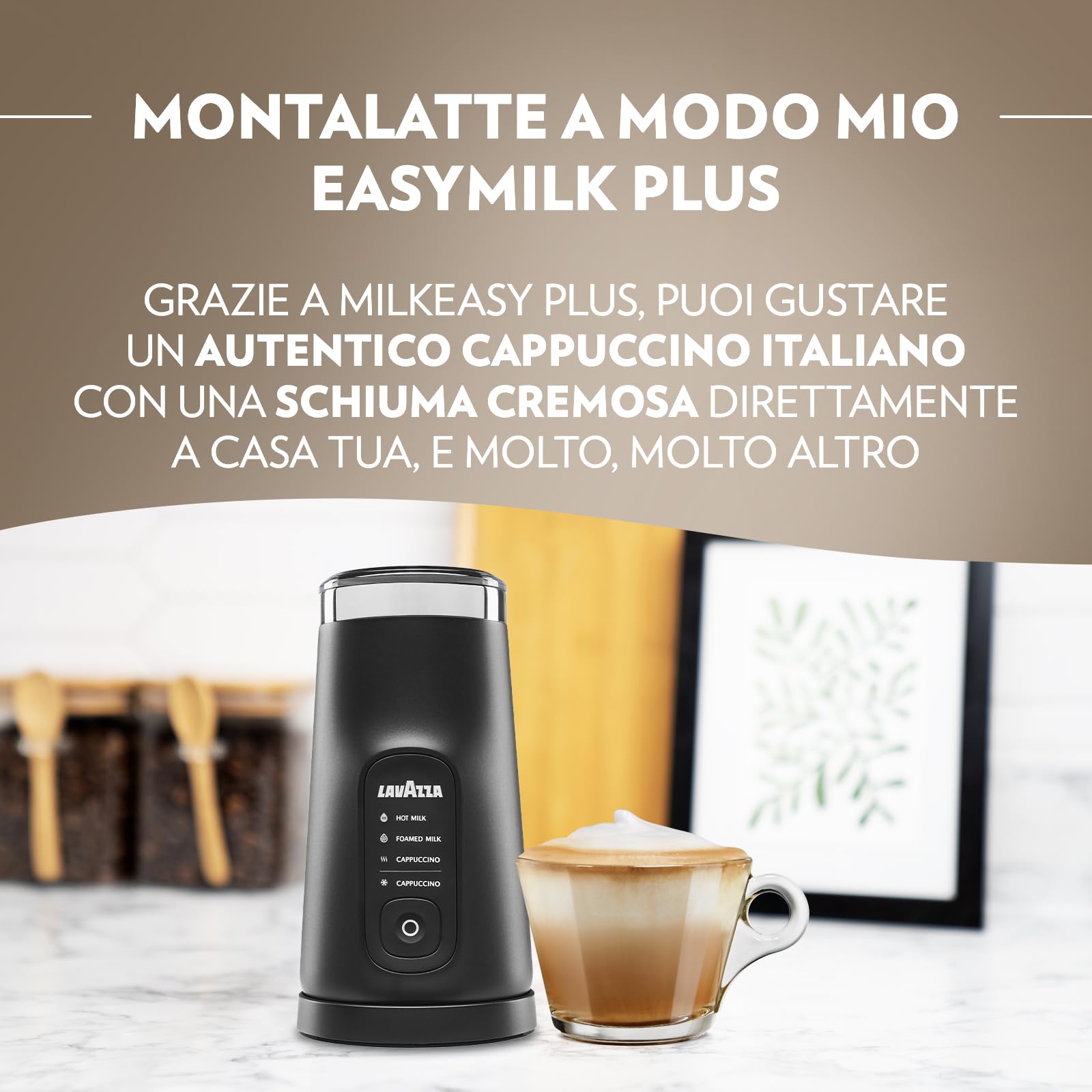 Lavazza, MilkEasy Plus Montalatte Elettrico, con Design Elegante ed Ergonomico, Pulsante Multifunzione, Frusta Magnetica e Coperchio Trasparente