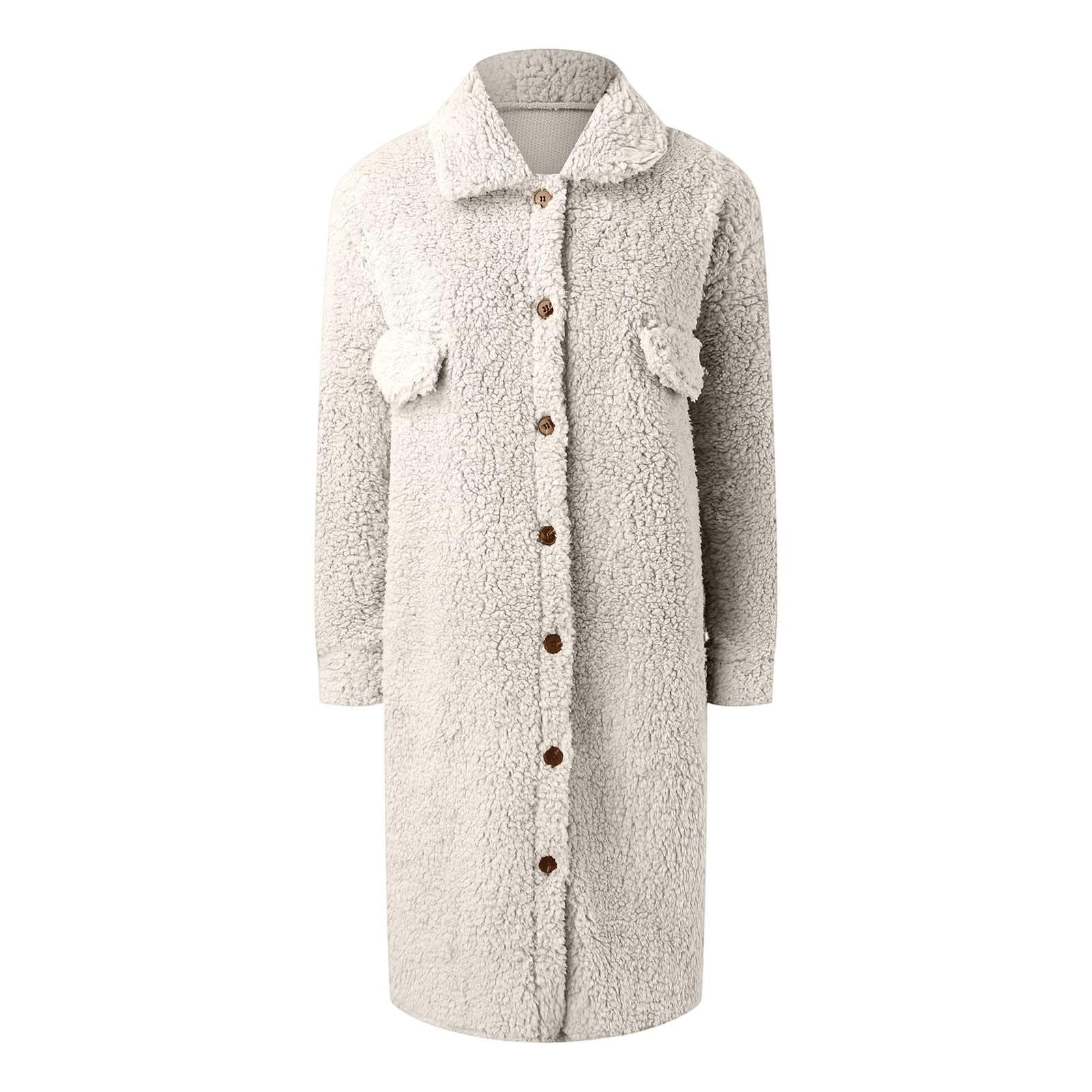 Generisch 2026 Langer Fleecemantel mit offener Vorderseite Knopfleiste weicher Strickjacke für Damen warme Winteroberbekleidung im lässigen lockeren Schnitt modische Übergangsjacke