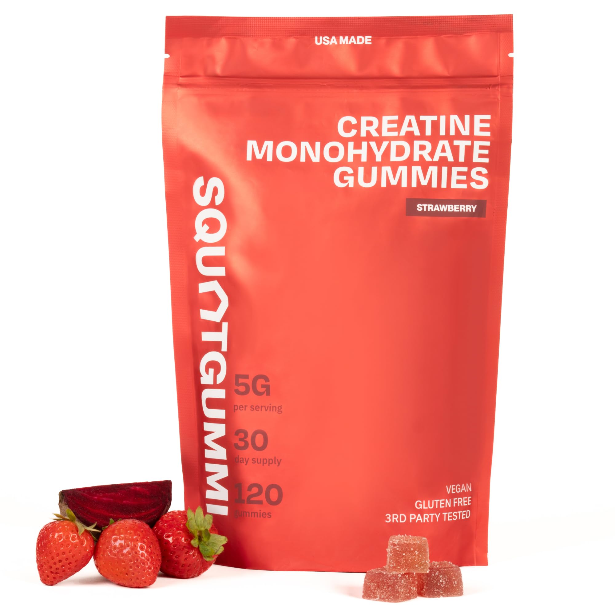 3rd Party Tested Creatine Monohydrate Gummies for Men & Women – Creatine Gummies 5 grams per Serving, Strawberry Flavor, 120 Count, Vegan,Gluten-Free, USA Made, 30 Day Supply–Boost Strength & Recovery