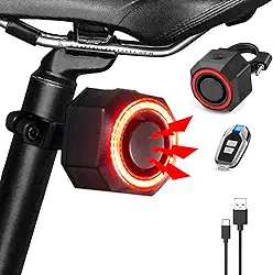 Antfire Smart Bike Tail Light USB Rechargeable, 110 dB Bike Alarm with Wireless Remote Control, 4 Light Modes Bicycle Tail Light, Waterproof Bicycle Alarm, Bike Brake Light