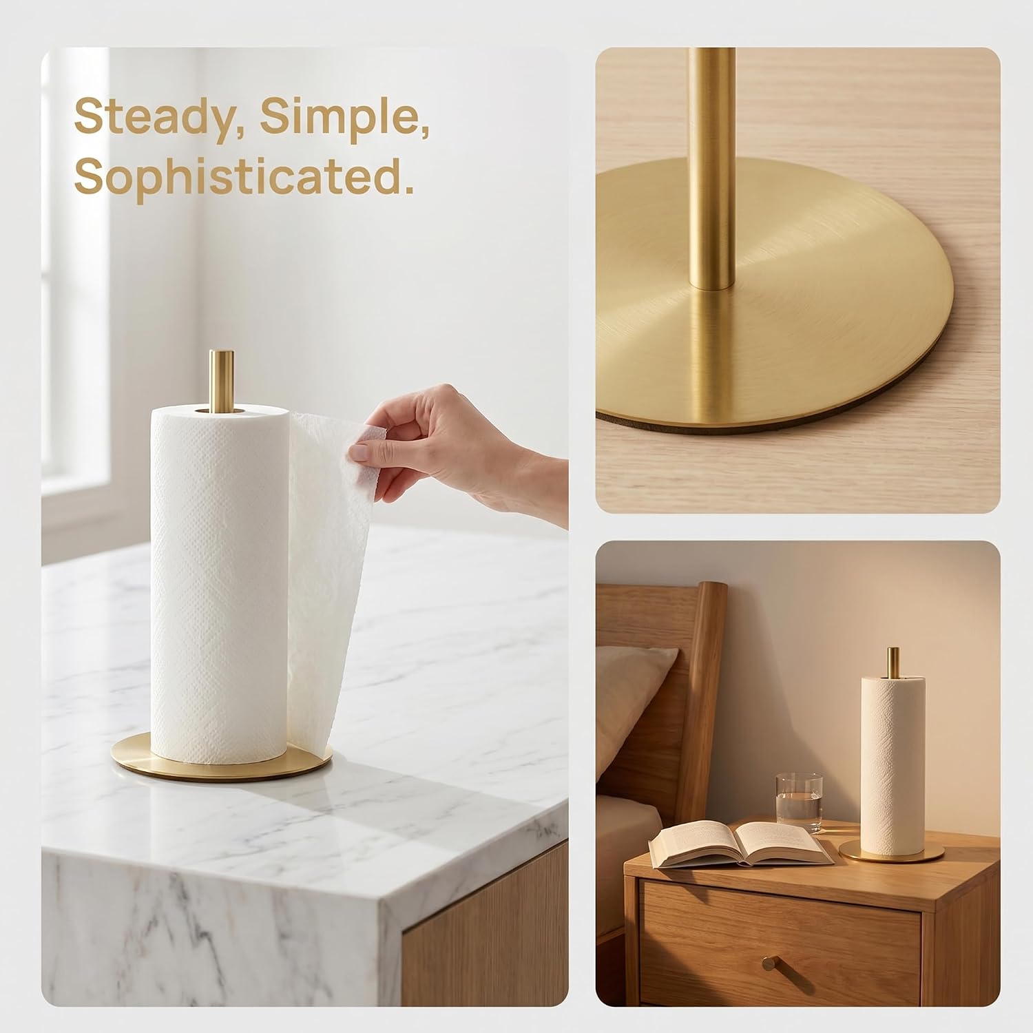 Paper Towel Holder Countertop, Non-Slip Base Paper Towel Dispenser, Metal Kitchen Decor for Home and Apartment Essentials 11.8x6.7in Gold B image 5